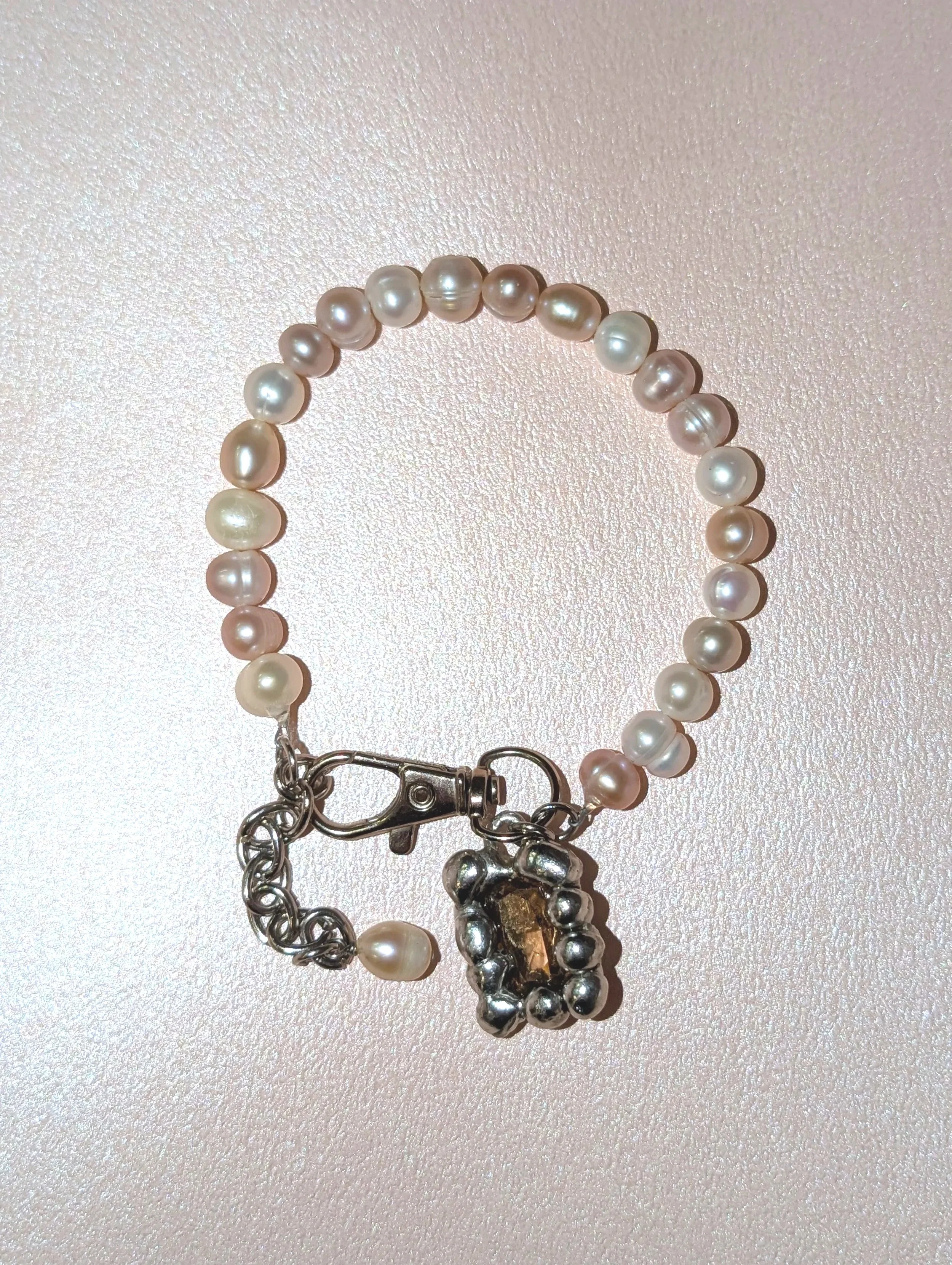 My Dearest World Red Gem Pink Pearl Bracelet