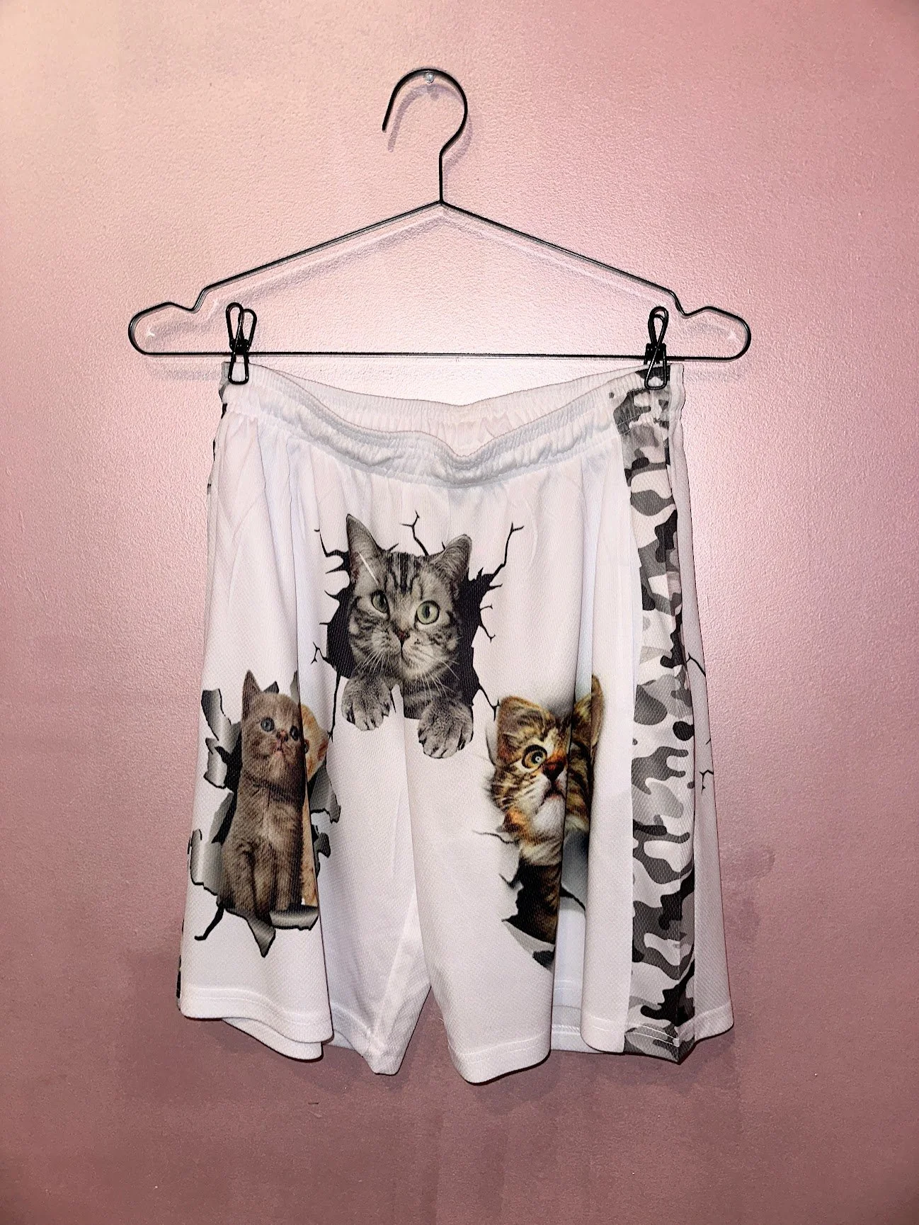 made of glue White + Camo Cat shorts