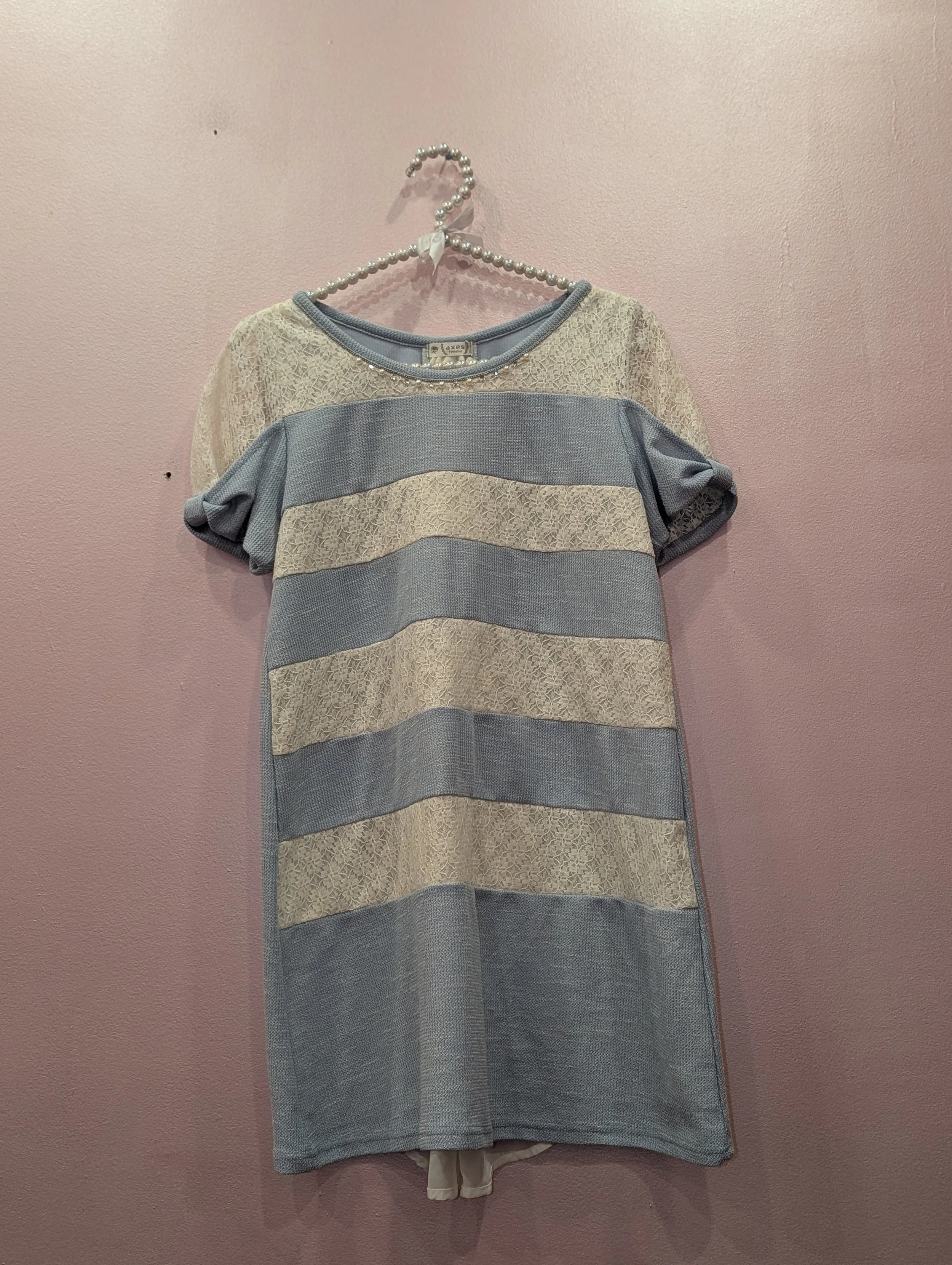 killah queen Axes Femme Baby Blue and Cream Striped Dress