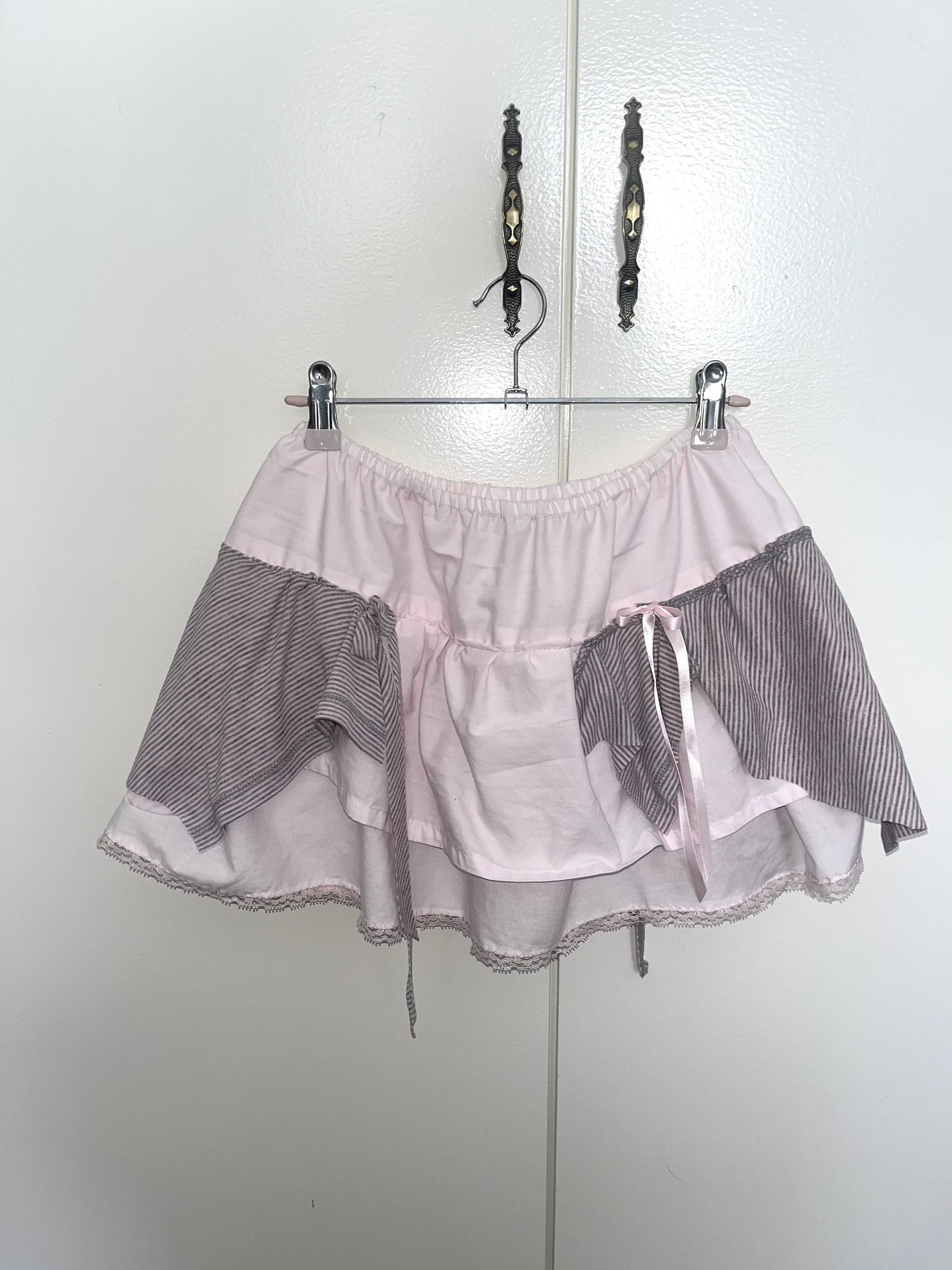 faeble Pink and Grey Stripe Mini Skirt