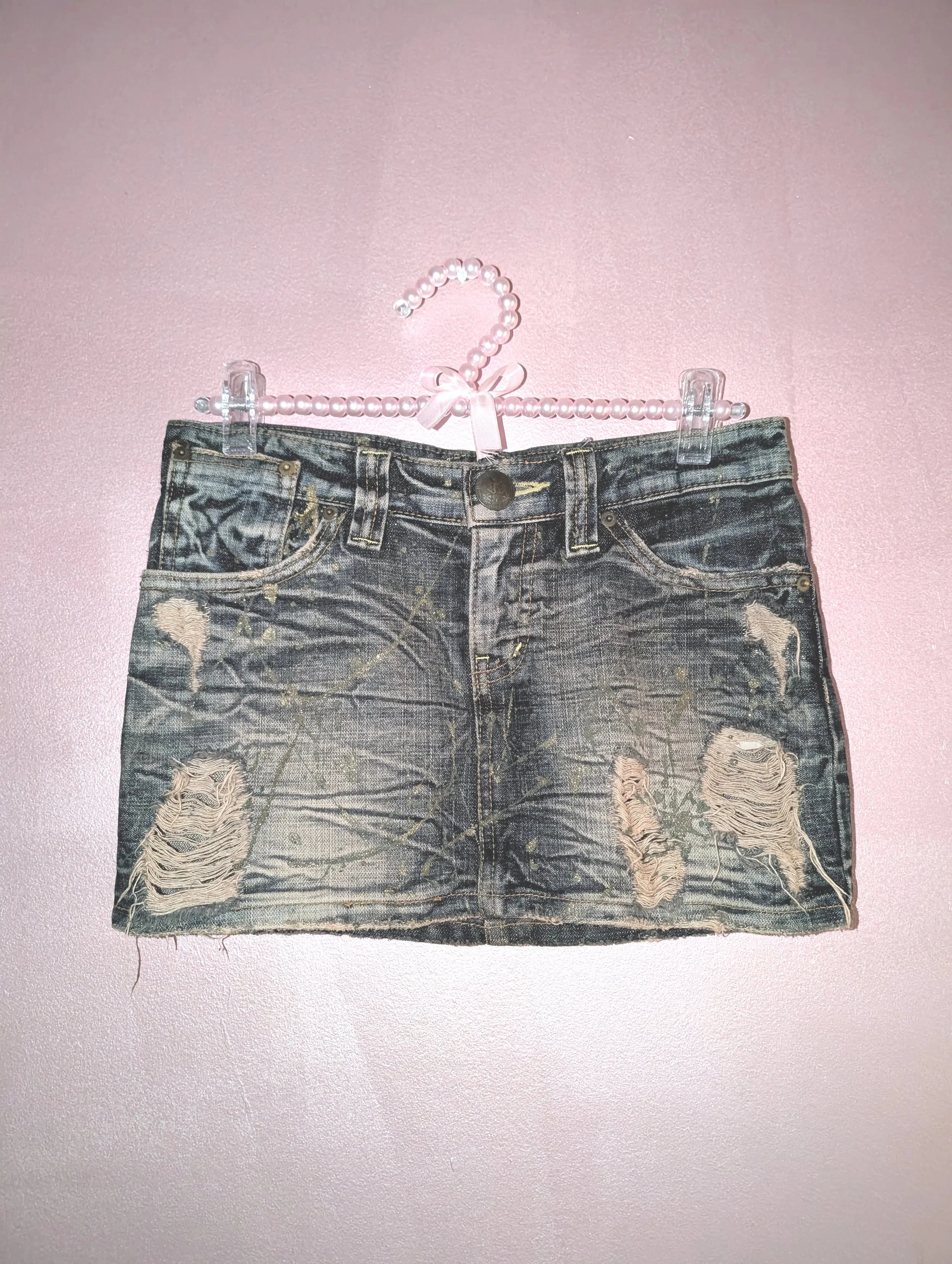 killah queen d.i.a. Denim Distressed Mini Skirt