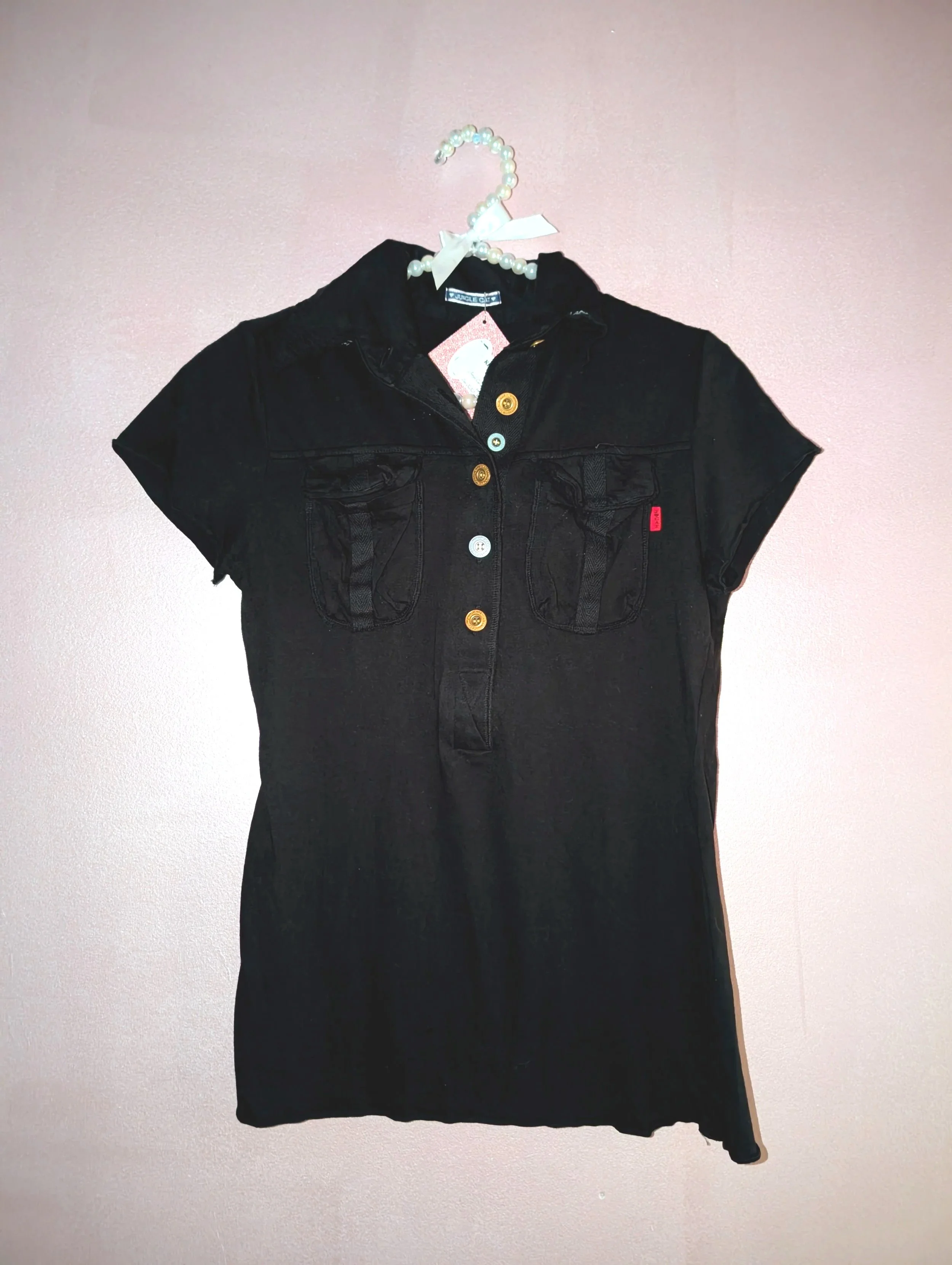 killah queen Jungle Cat Black Polo Top