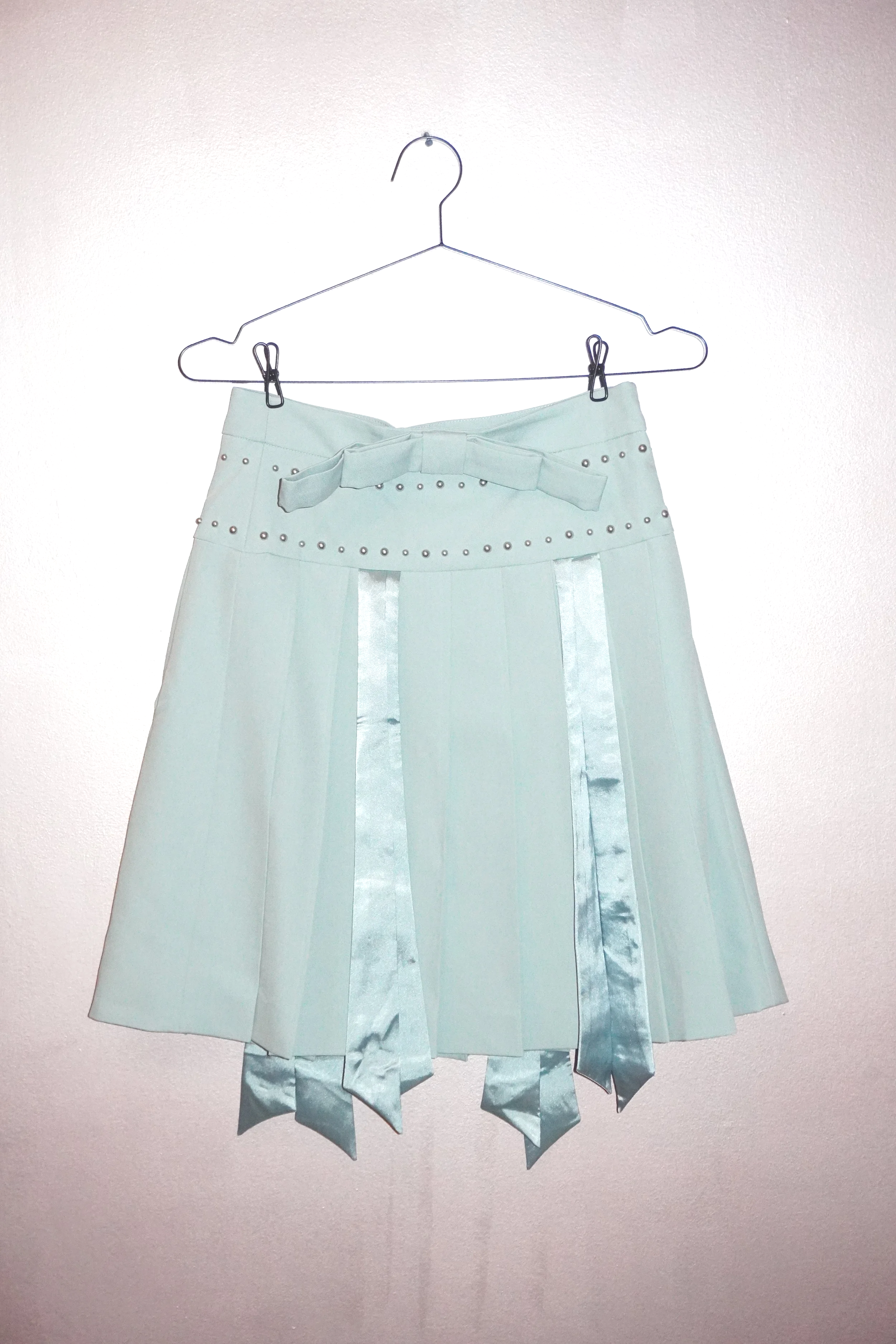 byecarol Blue Mist Ribbon Pleated Skirt