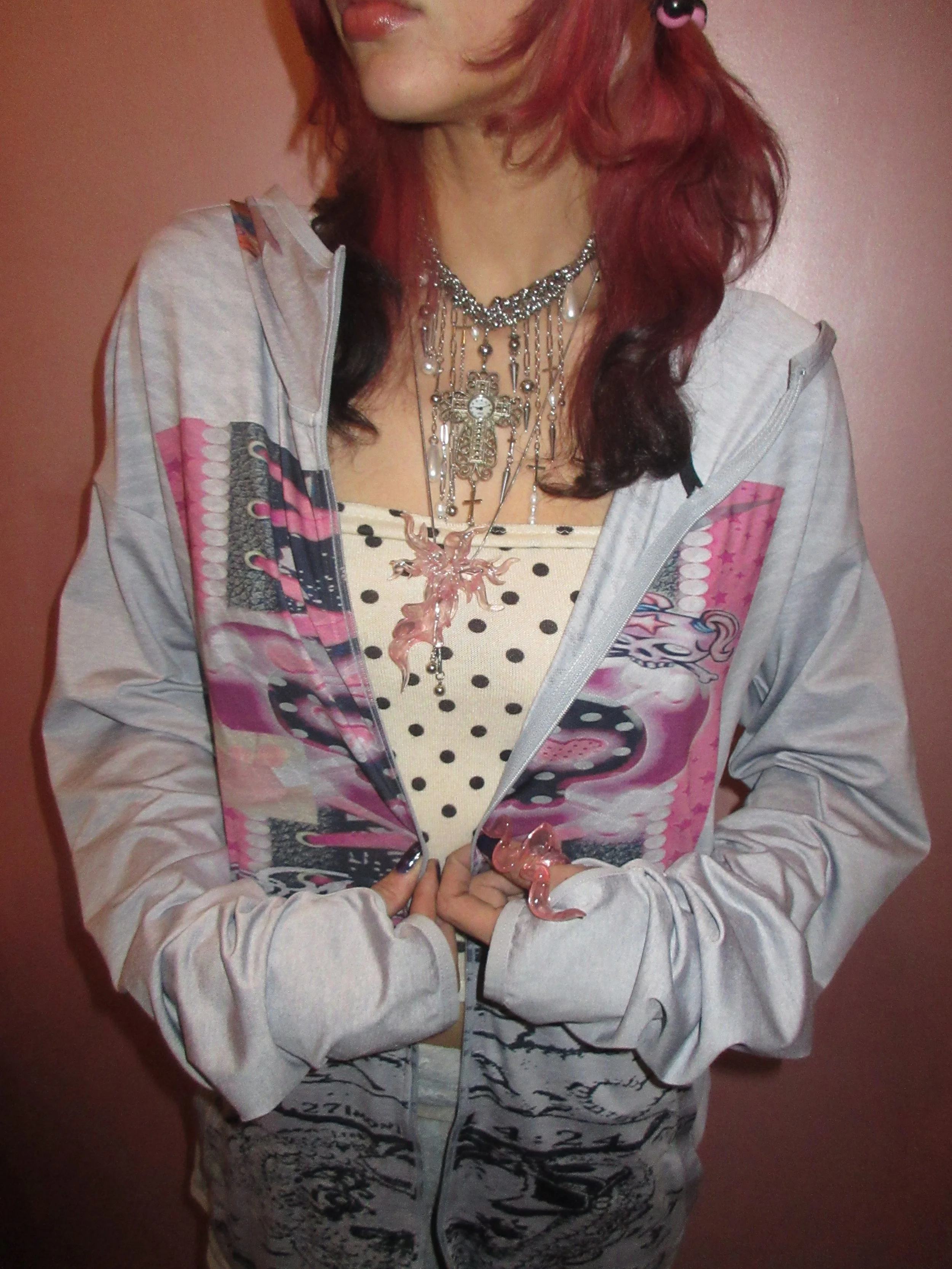 made of glue y2k Cute Skull Nike Hoodie (grey)