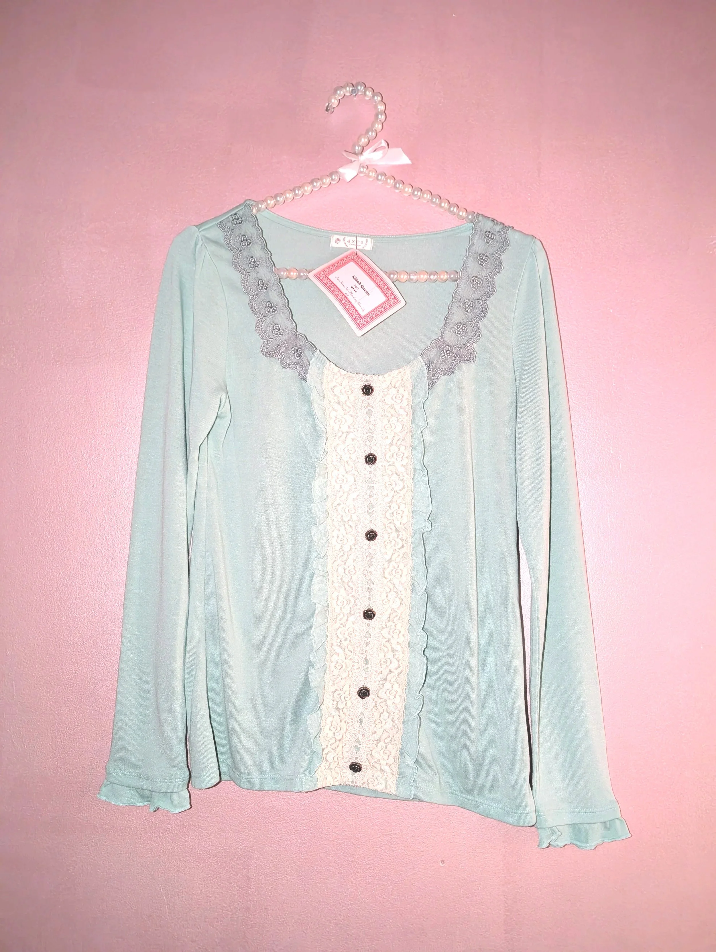 killah queen Axes Femme Mint Blue Long Sleeve Top Size Medium
