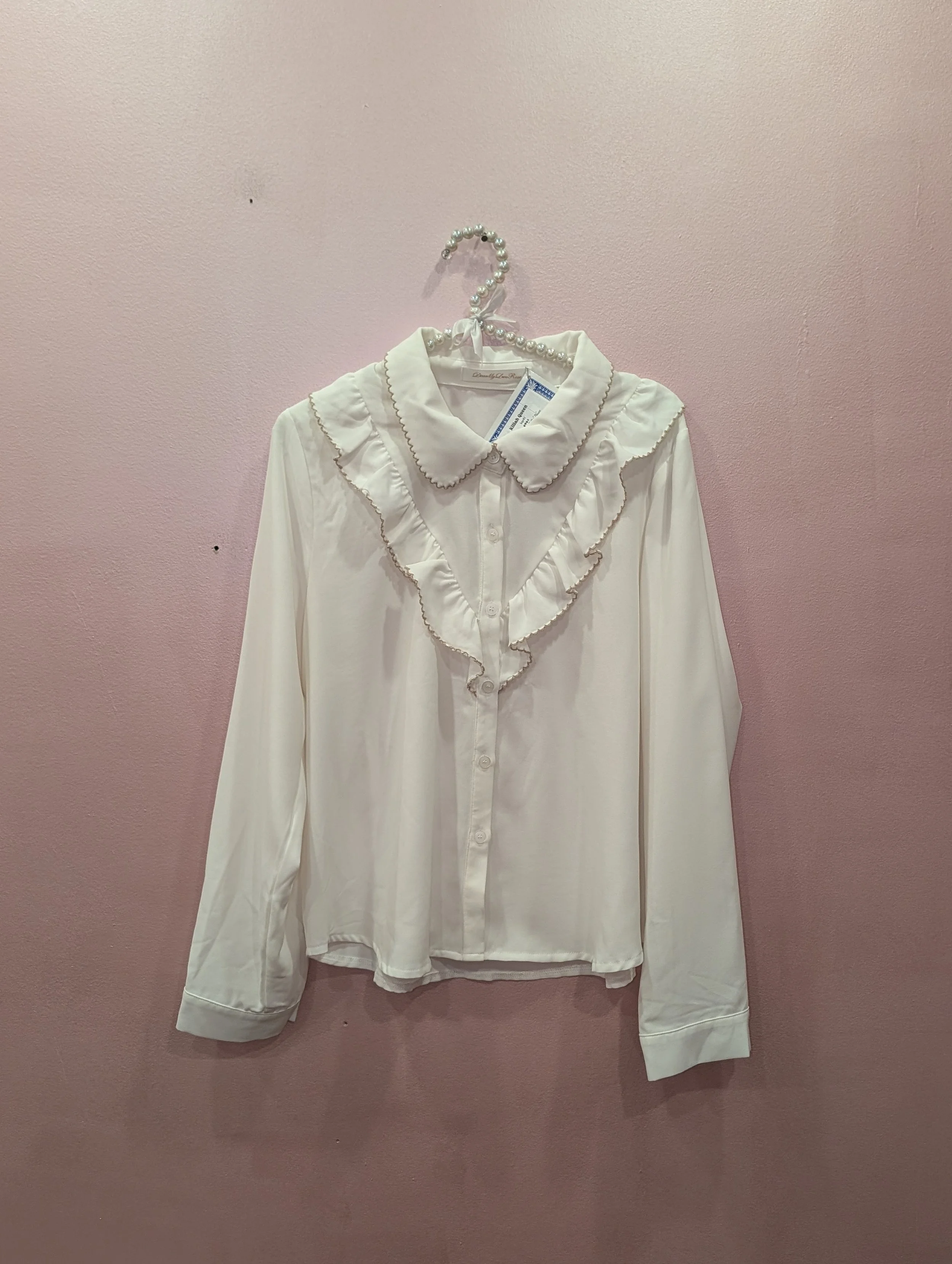 killah queen Cream Ruffle Bib Blouse