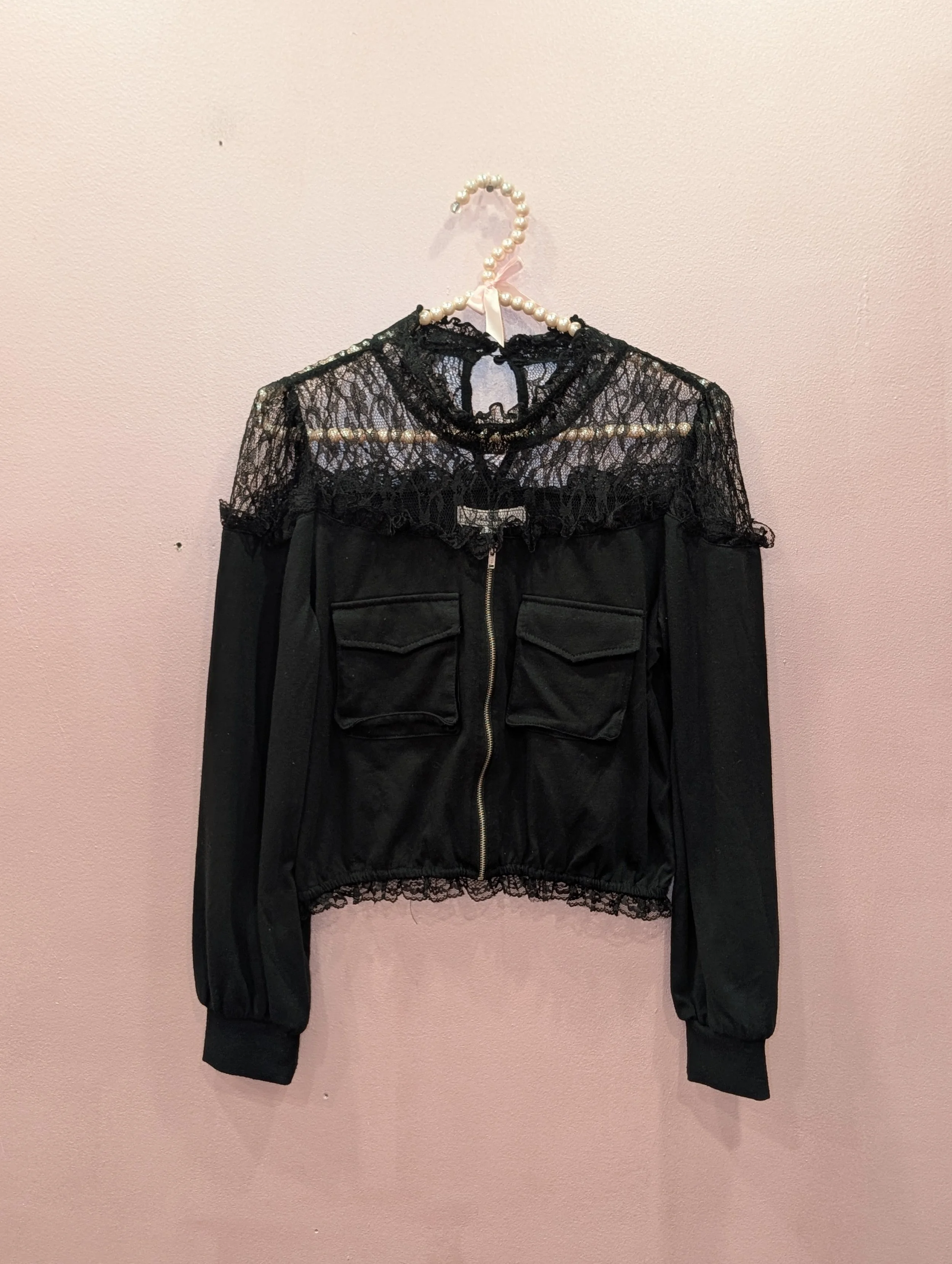 killah queen Ank Rouge Black Lace Top Zip Up Jacket