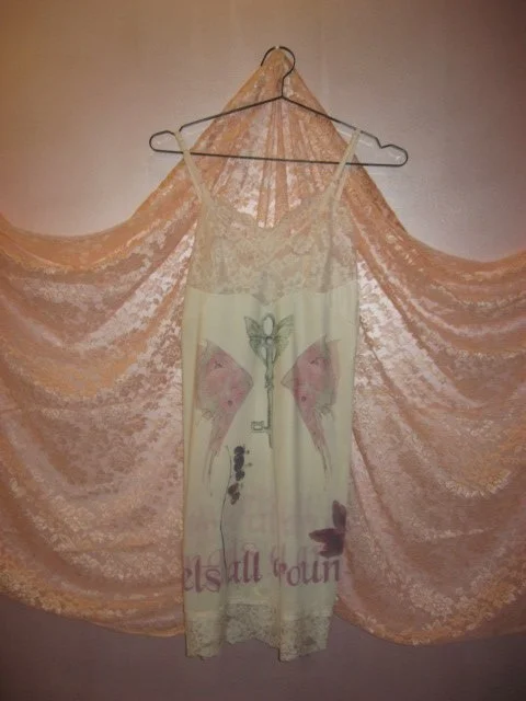 angels all around me + key/wing pink slip dress