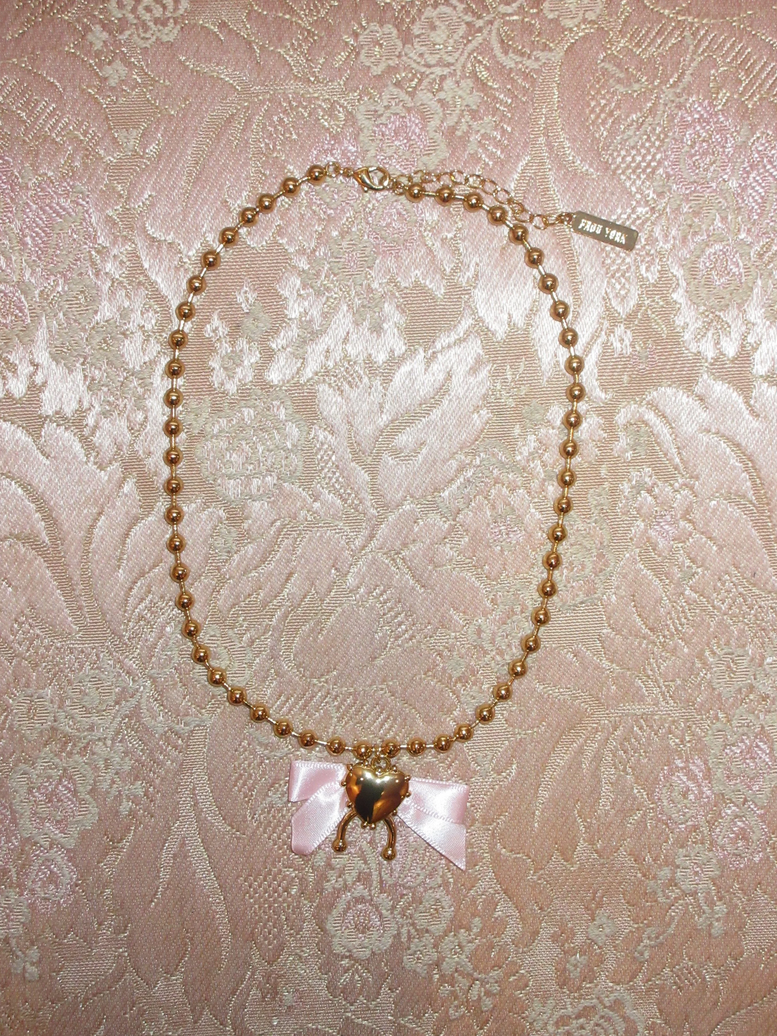 frou york BALL CHAIN SWEETHEART BOW NECKLACE PINK/GOLD