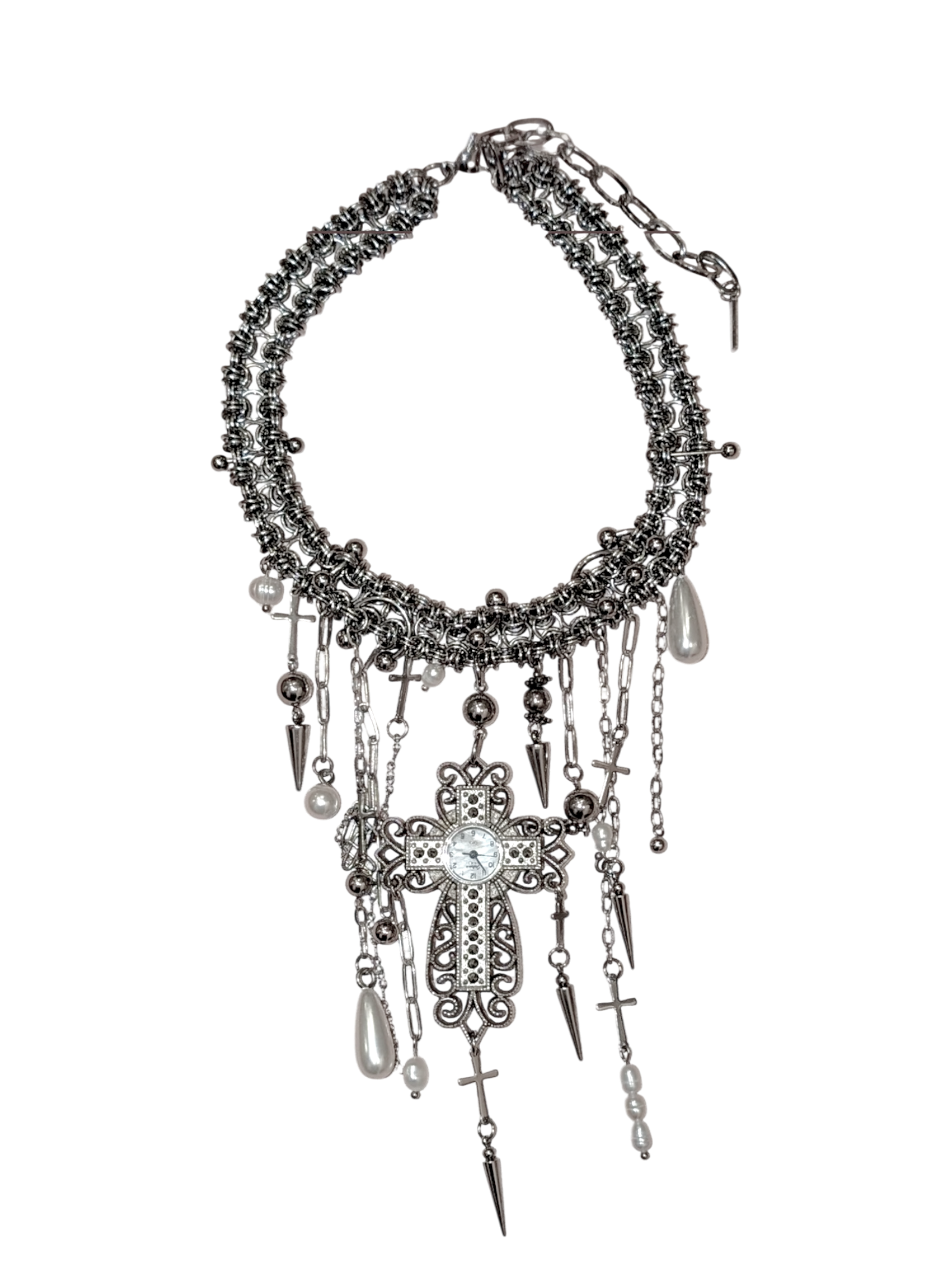 rabies dog Gothic Maximalist Cross Necklace