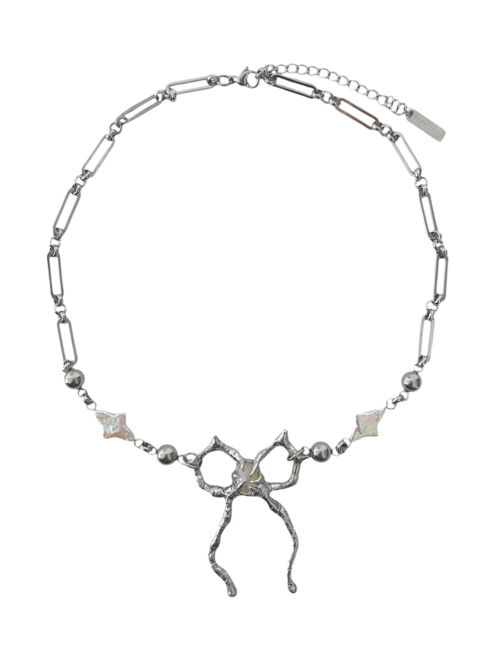 rabies dog Lace Rose & Star Bow Necklace