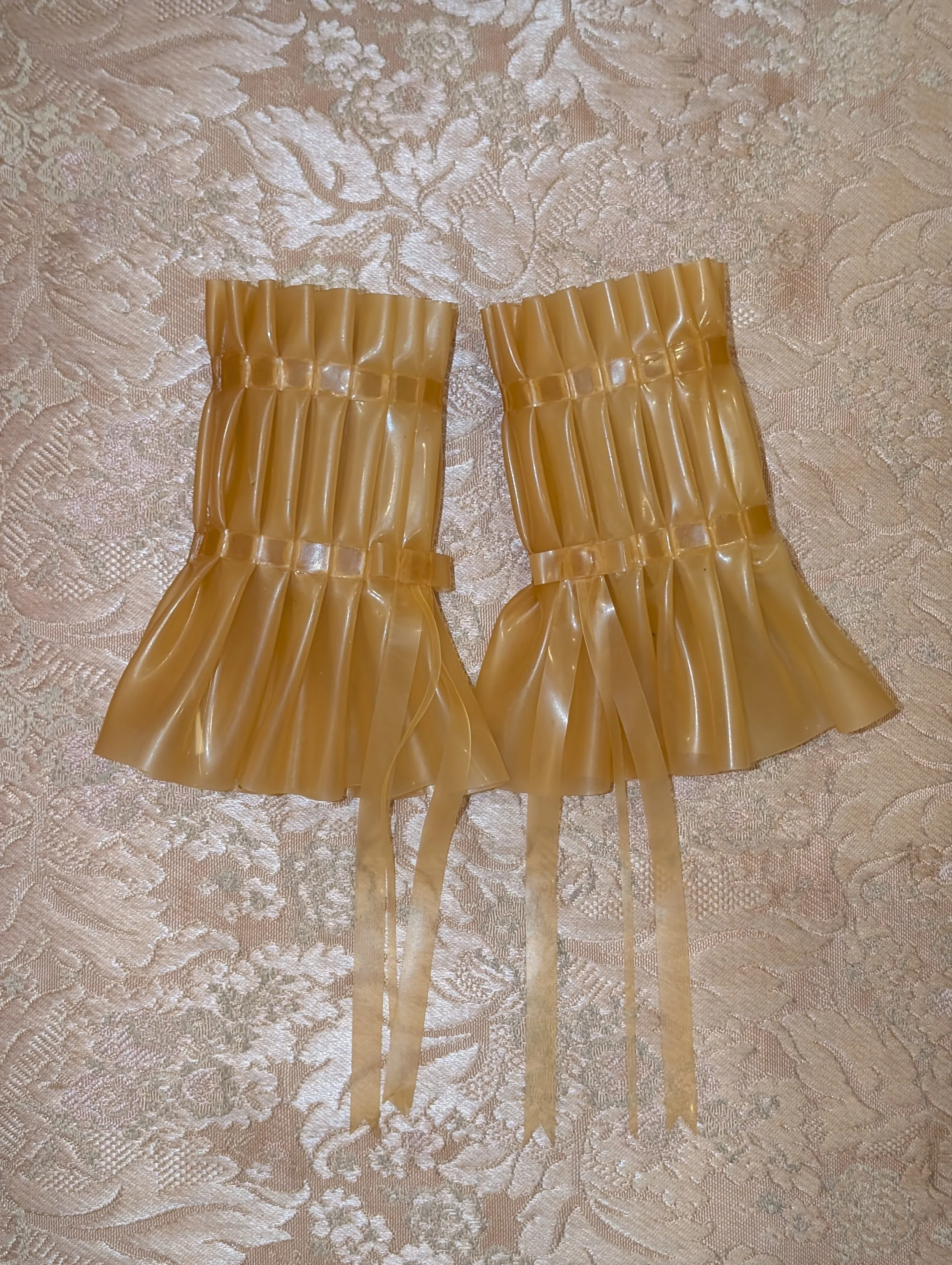 lalalei latex ruffle cuffs in sheer blonde
