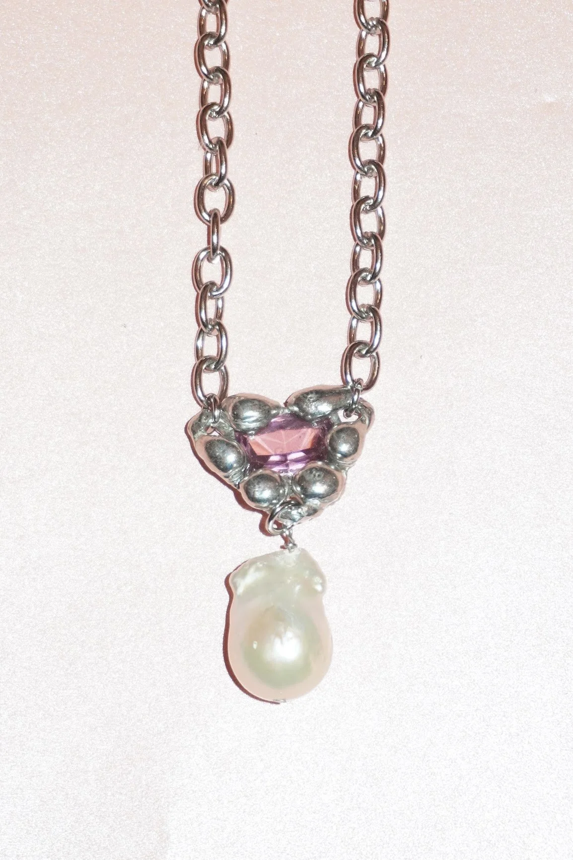 My Dearest World bubble gem & baroque pearl chain necklace