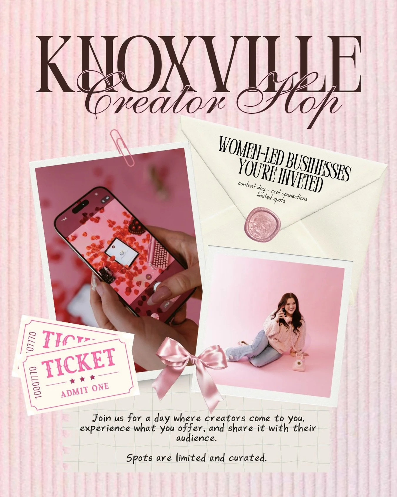 Knoxville women-led businesses, this is your sign to get in on something good ✨

SHE Collective is hosting the Knoxville Creator Hop,  a curated day where we bring creators directly to your door. Think of it as a content party that actually benefits 