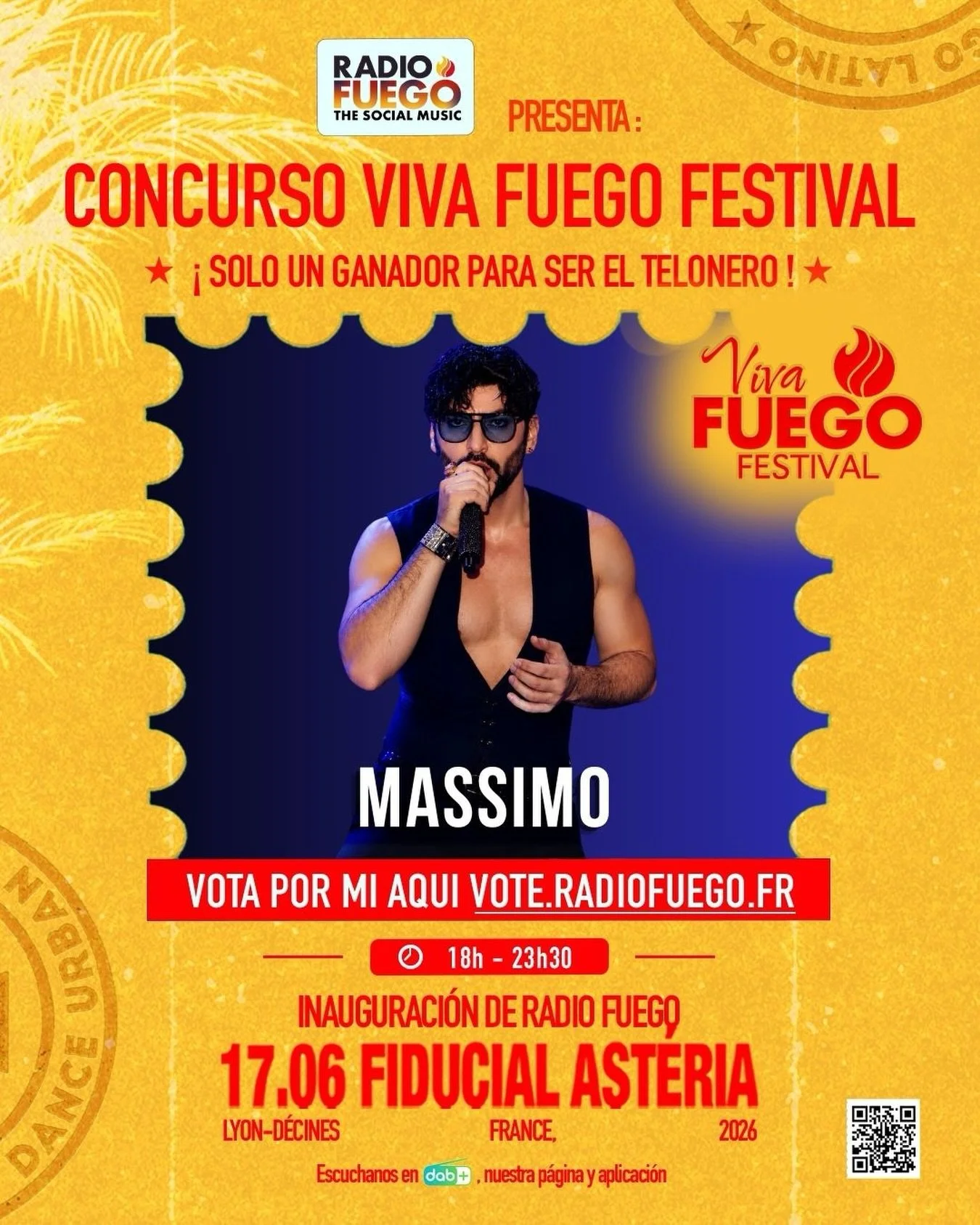 🔥 &iexcl;NECESITO TU AYUDA, FAMILIA! 🔥

Tengo una noticia incre&iacute;ble: he sido seleccionado para participar en el casting oficial del VIVA FUEGO FESTIVAL 2026 en Lyon (Francia) 🇫🇷✨

🎤 El ganador tendr&aacute; la oportunidad de abrir el fest