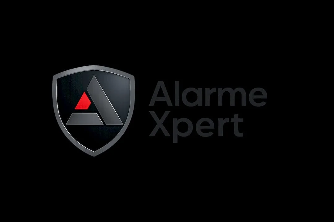 Logo de Alarme Xpert avec une étoile à cinq branches stylisée et le texte 'Alarme Xpert' en noir sur fond noir.