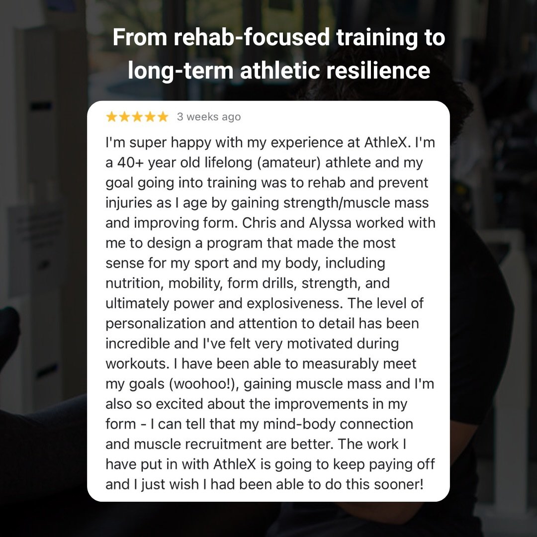 Rehab is just the starting point.

This client came in with one goal: stay healthy, keep training, and build strength that carries over to sport for years to come.

Through a fully personalized plan focused on mobility, movement quality, progressive 
