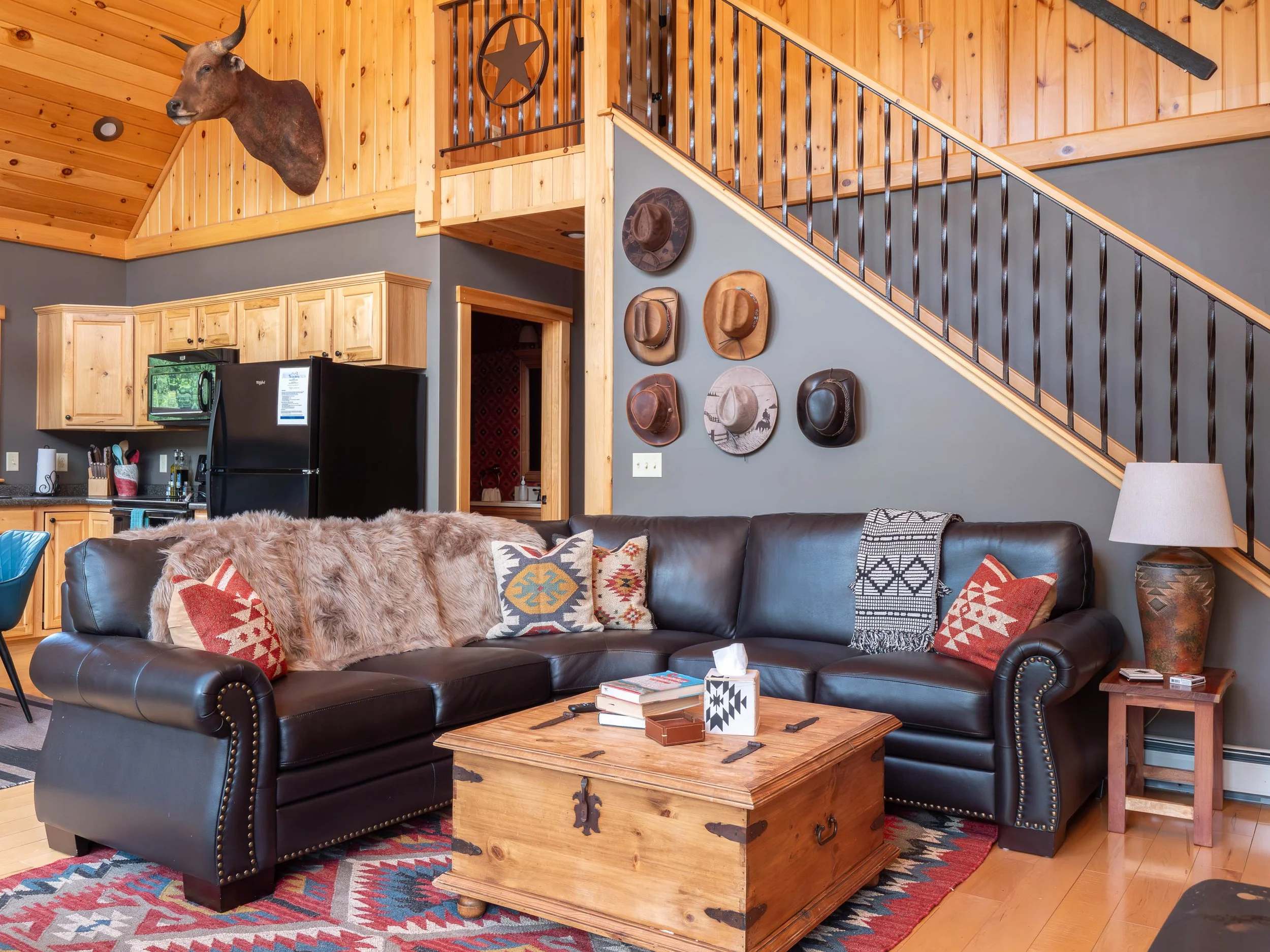 Stylish living room at The Lone Star at Sunday River vacation rental minutes from Sunday River for a Western Maine getaway with easy access to outdoor recreation