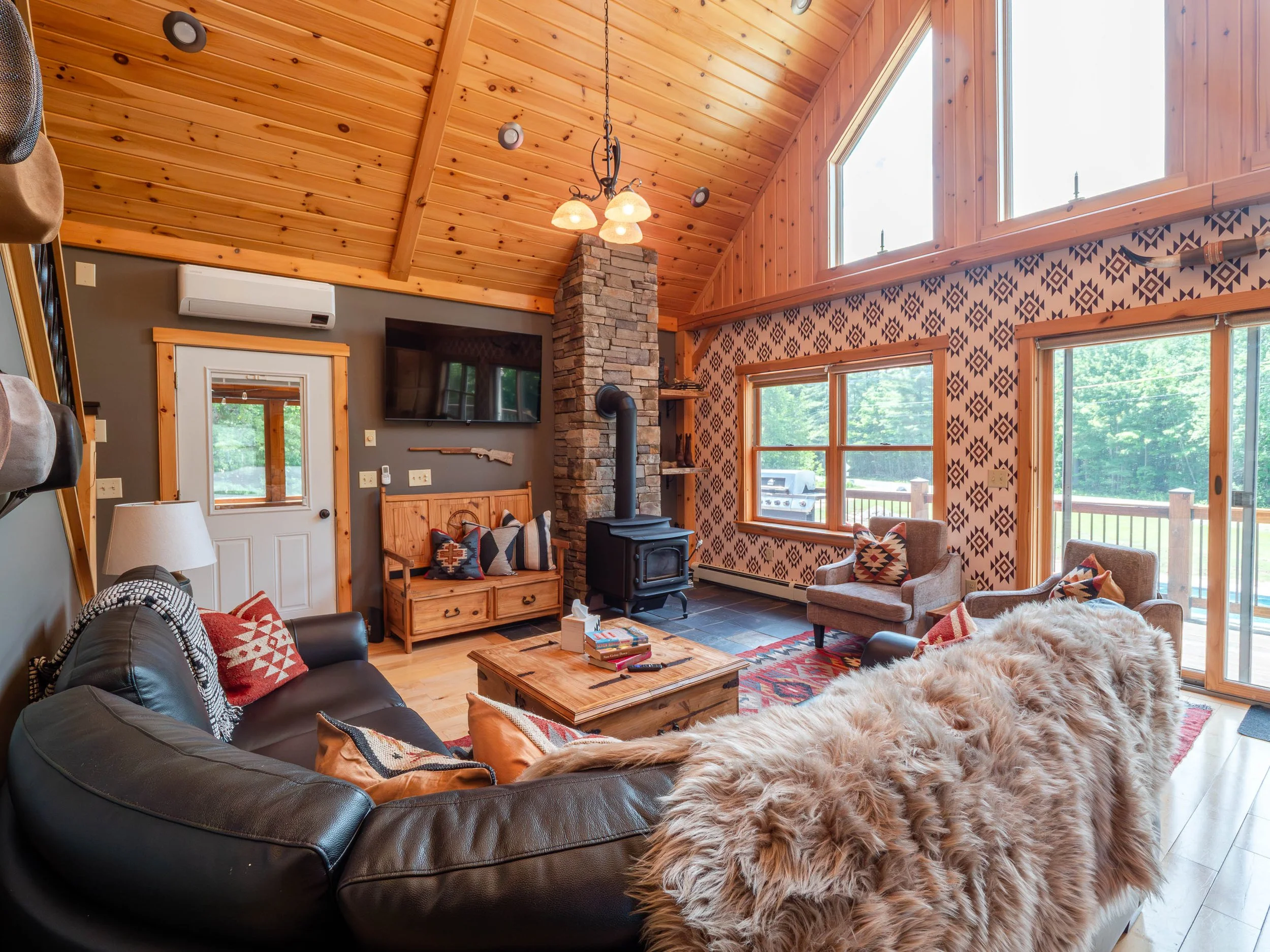 Scenic living room at The Lone Star at Sunday River Sunday River rental in close to Sunday River Resort minutes from the slopes with seasonal mountain views