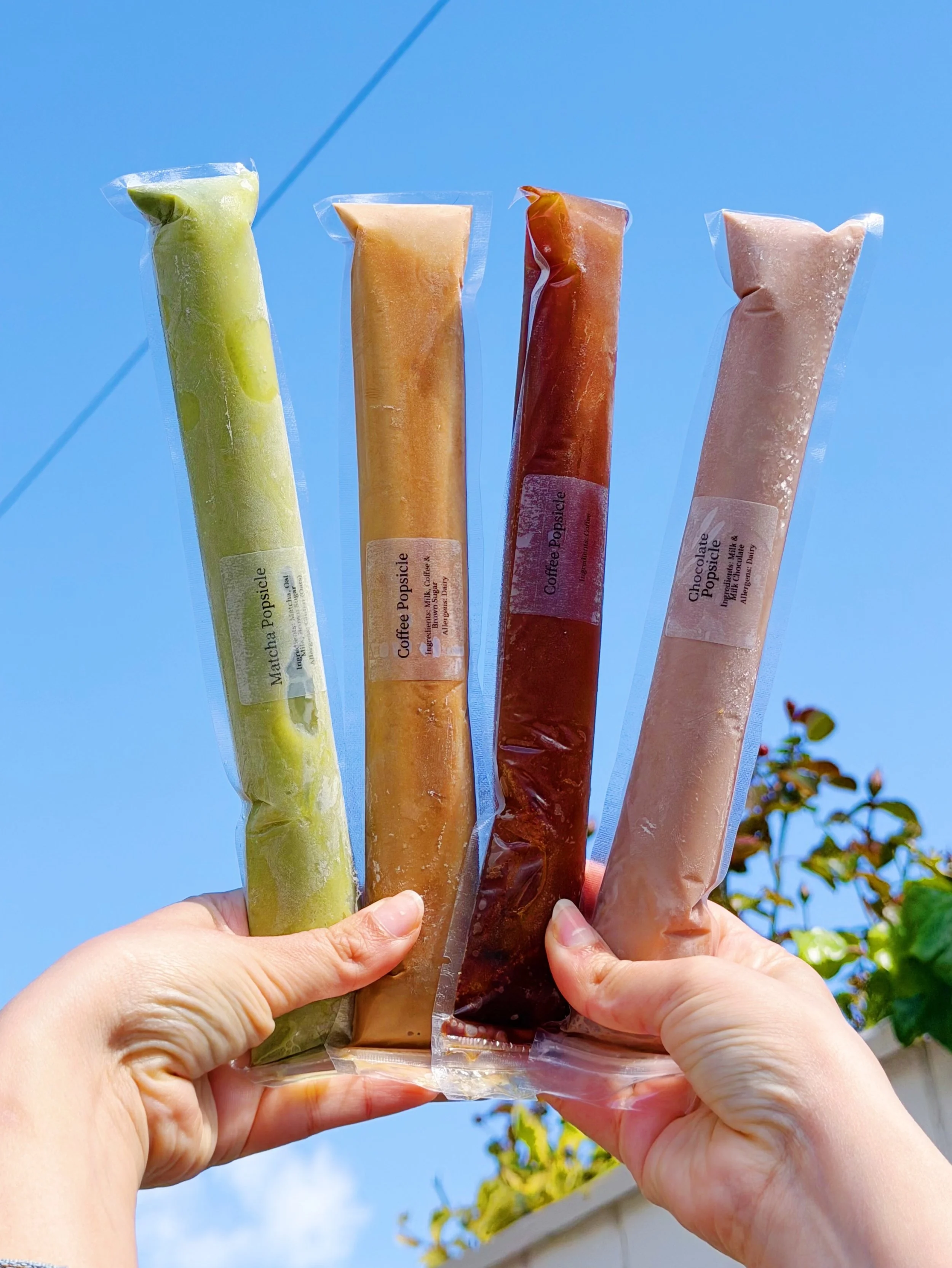 NEW PRODUCT PUBLIC ANNOUNCEMENT!!!! 

MATCHA POPSICLE - with oat milk 💚 
ICED WHITE COFFEE - brewed with our espresso and dairy milk ☕️ 
ICED MILK CHOCOLATE - with dairy milk 🍫 
WATERMELON FILTER 🍉

These treats are a maximum of 3 ingredients and 