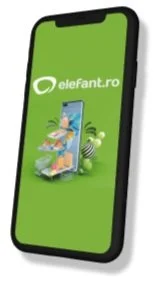 Smartphone displaying Elefant.ro app on green screen