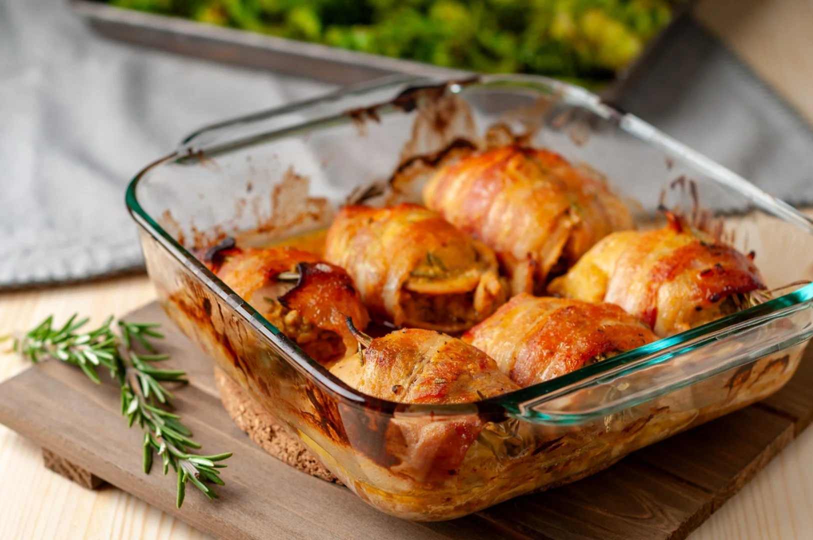 Bacon-Wrapped Chicken Thighs with Broccoli and and Rosemary