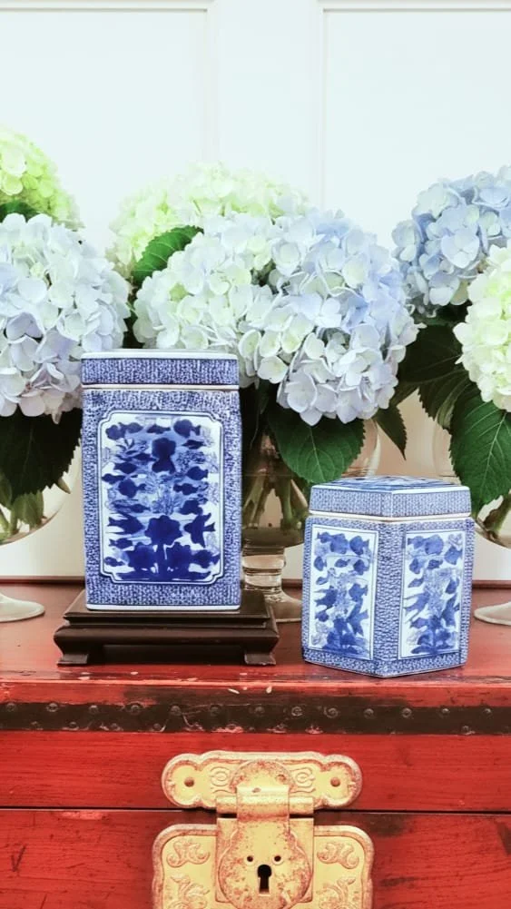 Medium Blue and White Chinese Canisters - 20cm