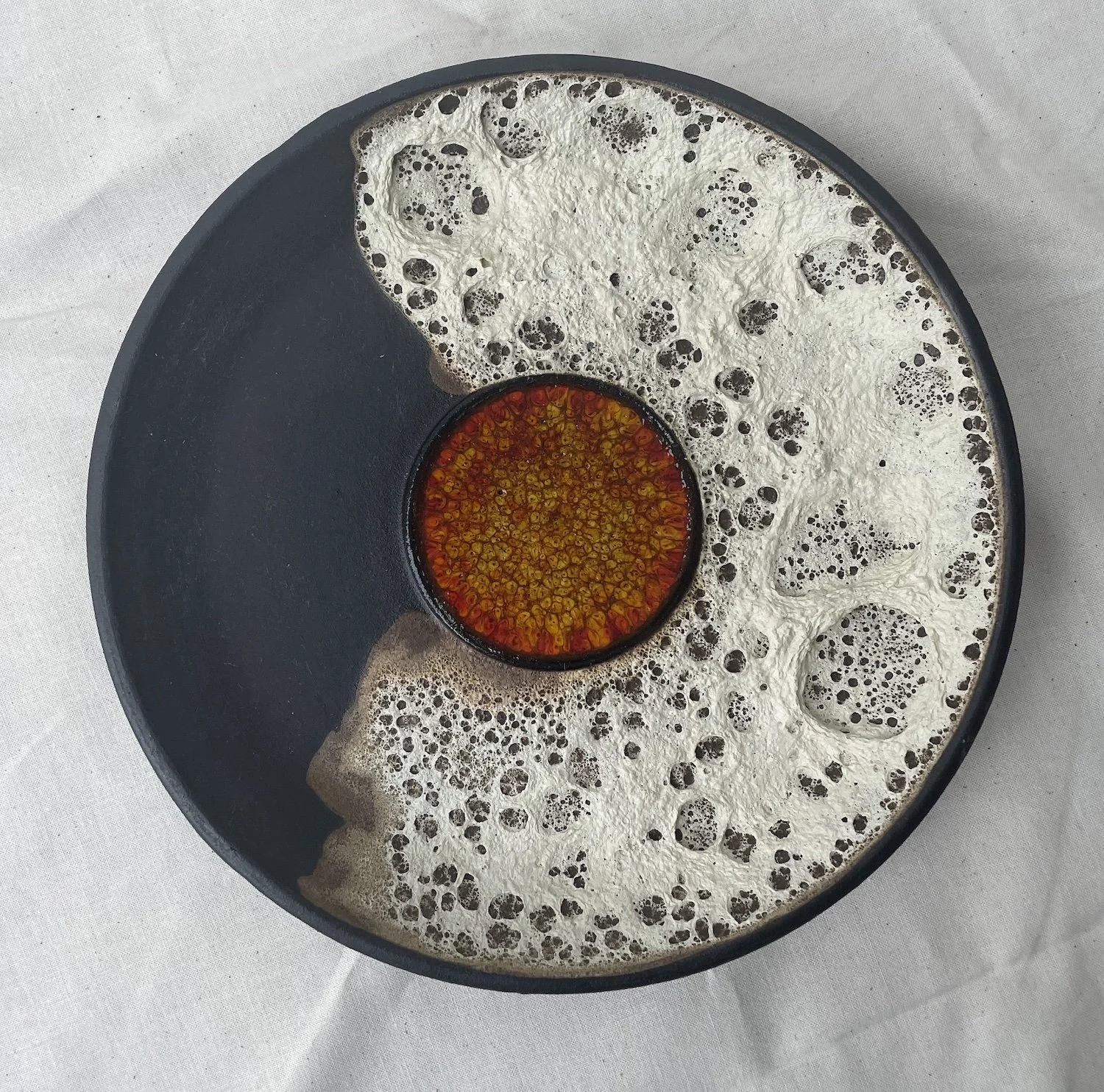 japanese inspired black white and red stoneware plate