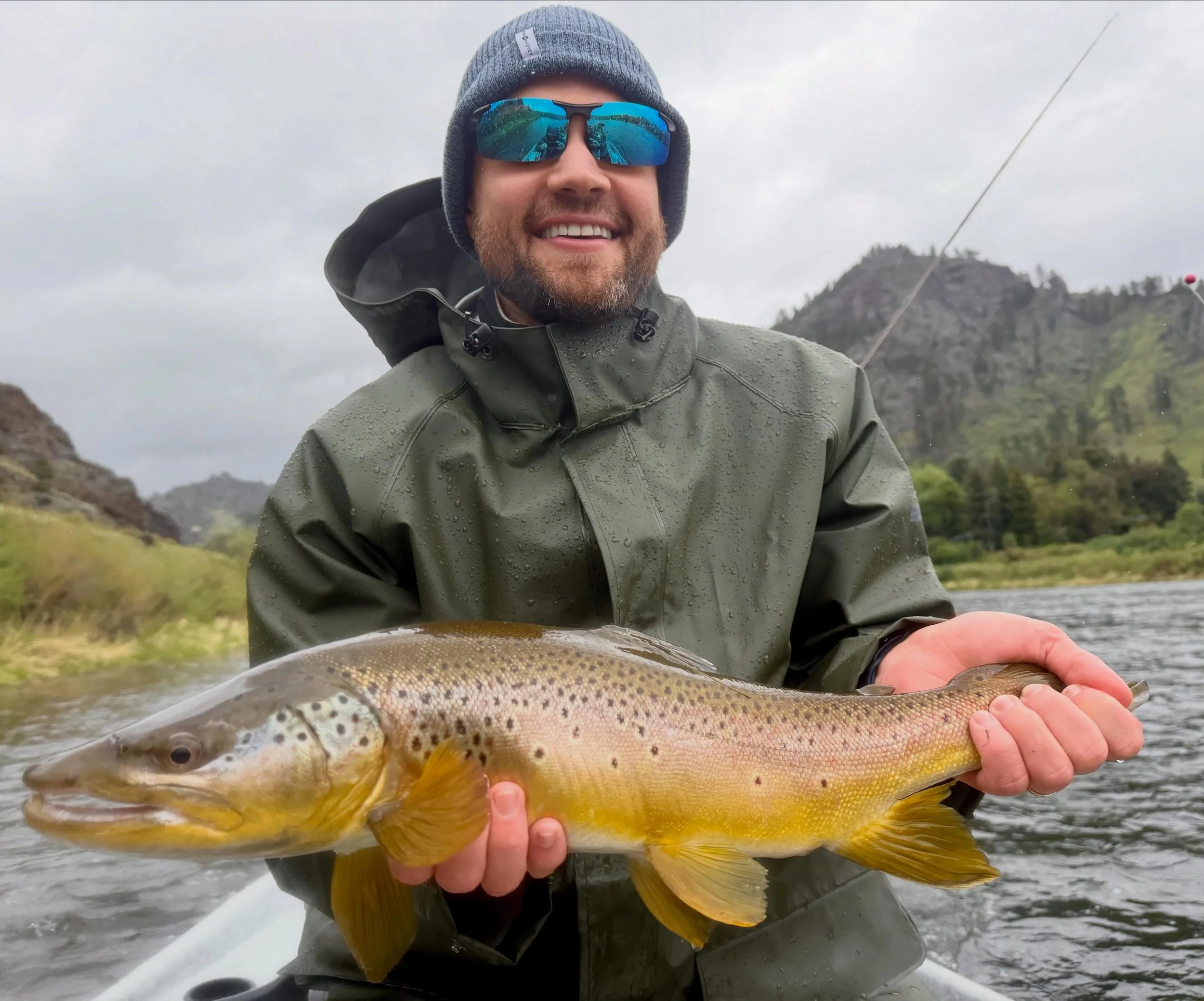 Big rain, big browns. Forget the forecast! #montana #missoulaflyguy #forgettheforecast #browntrout #bigboy