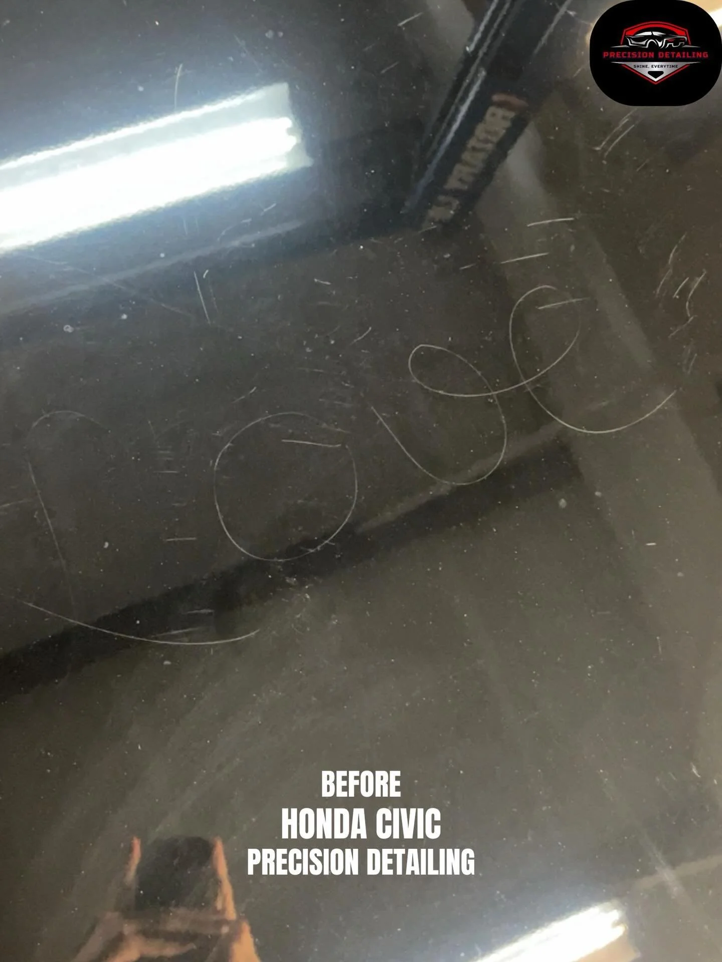 Looks like someone had some fun keying the car! 🤣

Cleaned up nicer than I imagined. 2022 Honda Civic - 1 step paint correction 
#fyp #honda #love #simcoeontario #explore