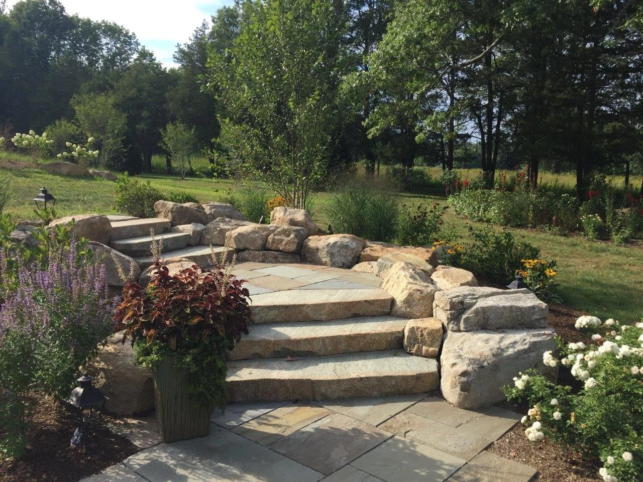 Stone stairs and walkway with retaining wall in Chatham, NJ
