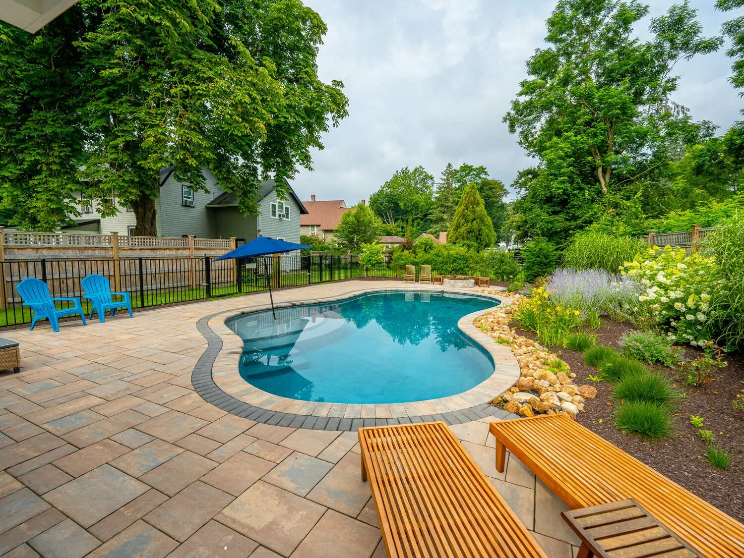 Inground pool and poolscape in Jamestown, RI