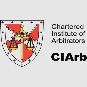 The logo of the Chartered Institute of Arbitrators (CIArb) featuring a shield with a sword, scales, and red flames, alongside the text 'Chartered Institute of Arbitrators' and the abbreviation 'CIArb'.