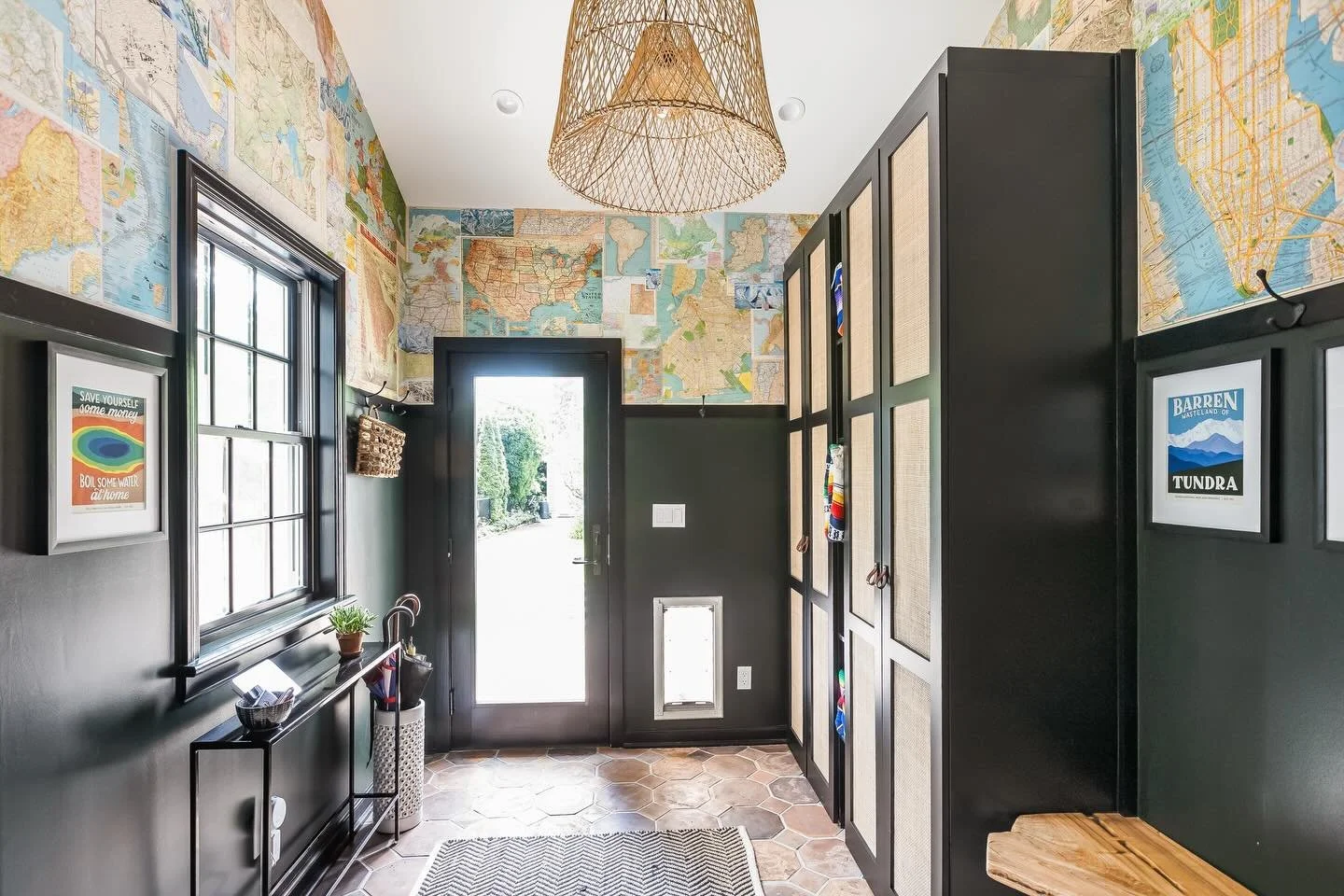 Mudrooms! Plenty of good reasons to have one: kids, pets, March weather&hellip; They are practical by nature and can be attractive by choice. Apply fun and creativity et voila!  Photo by @lisakollberg closets by @ikeausa console by @roomandboard tile