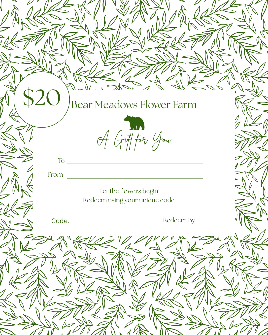 Bear Meadows Gift Certificate