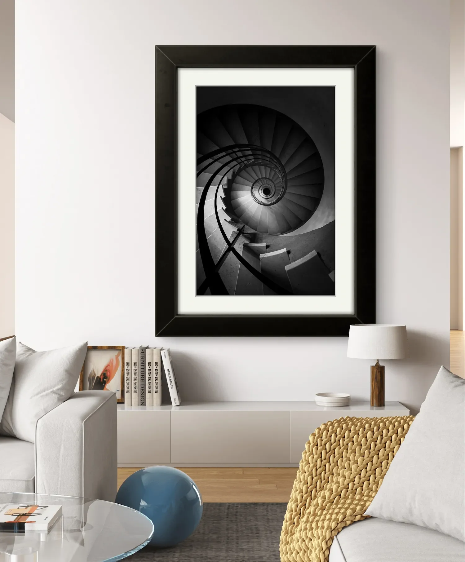 Mis en avant du tirage d'Art Vertige Infini réalisé en Vendée - noir et blanc