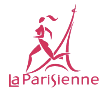 Logo de La Parisienne avec une silhouette de femme et la tour Eiffel, en couleur rose.