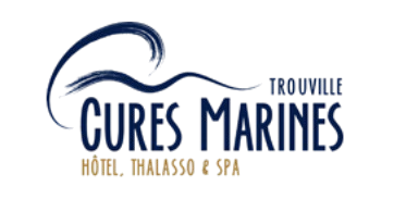 Logo de Cures Marines, Hôtel Thalasso & Spa, en couleurs bleu foncé et doré.