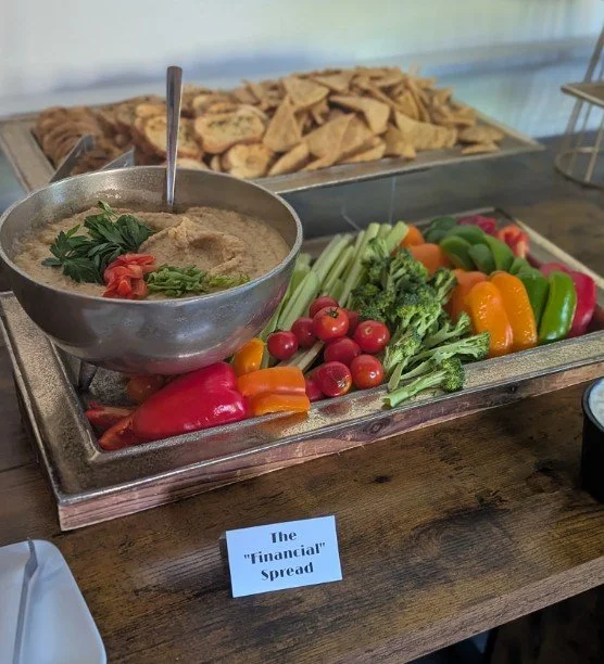 Hummus and crudité display at a private happy hour venue on the Main Line