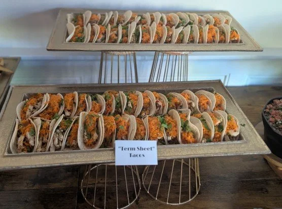 "Term Sheet" Tacos on a custom catering menu for a Philadelphia corporate event