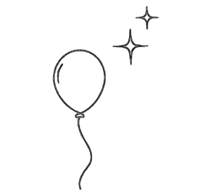 Outline of a balloon with a string and two stars on a black background.