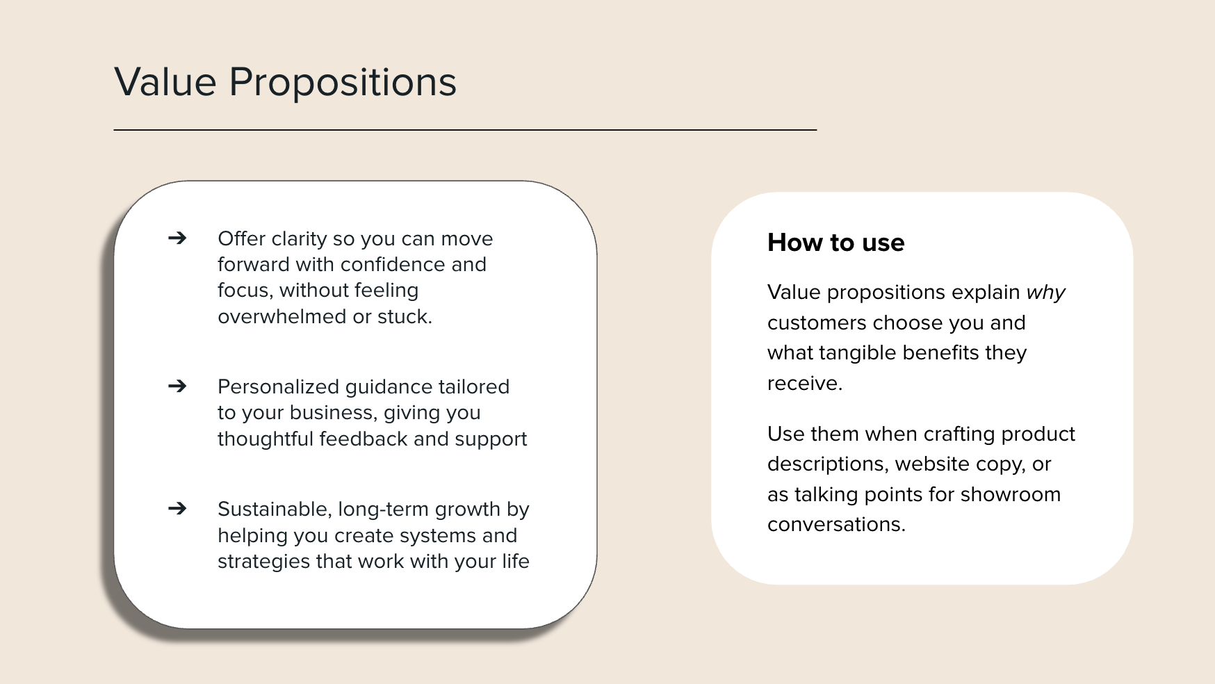 Brand messaging value propositions