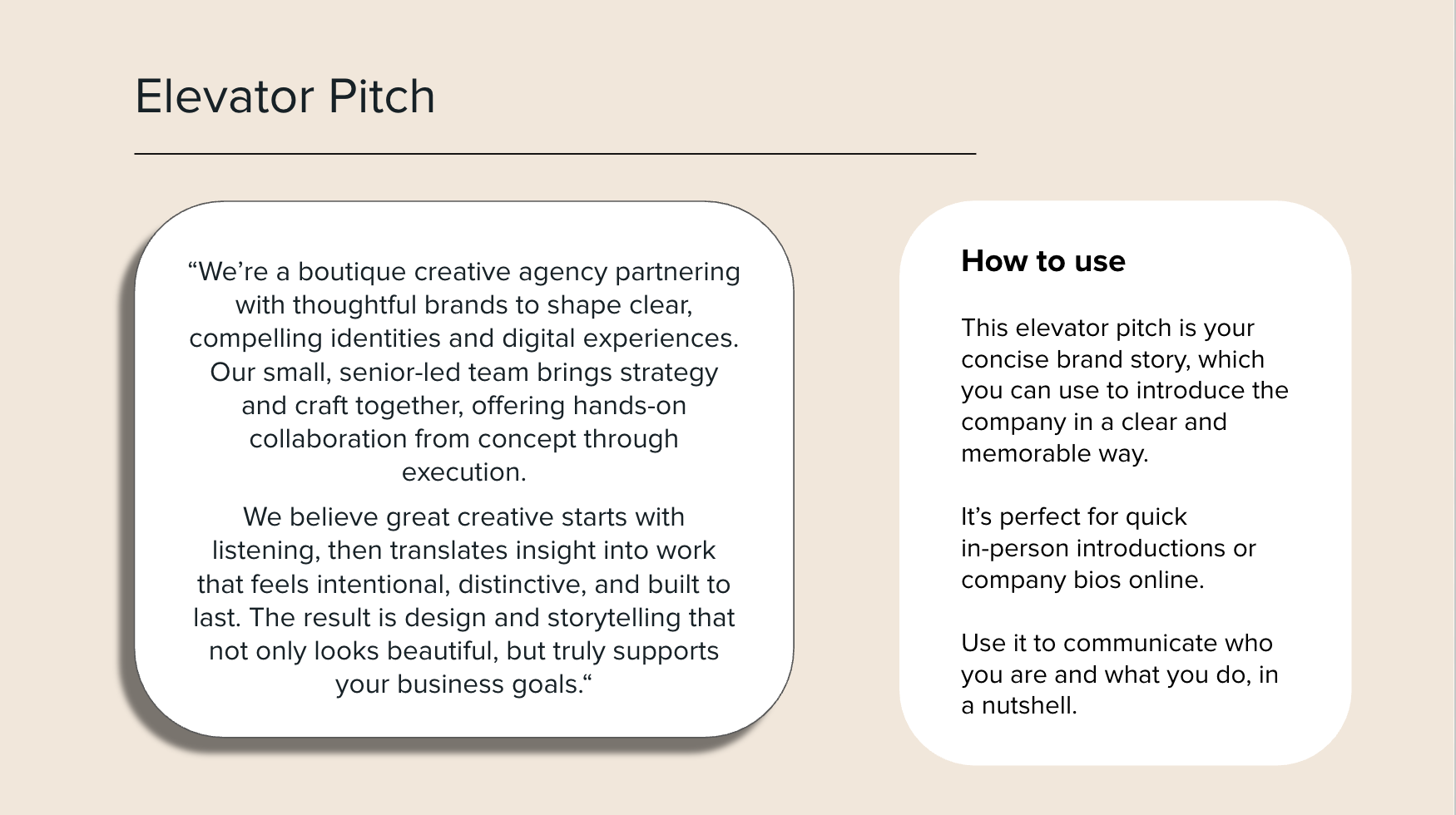 Brand messaging elevator pitch