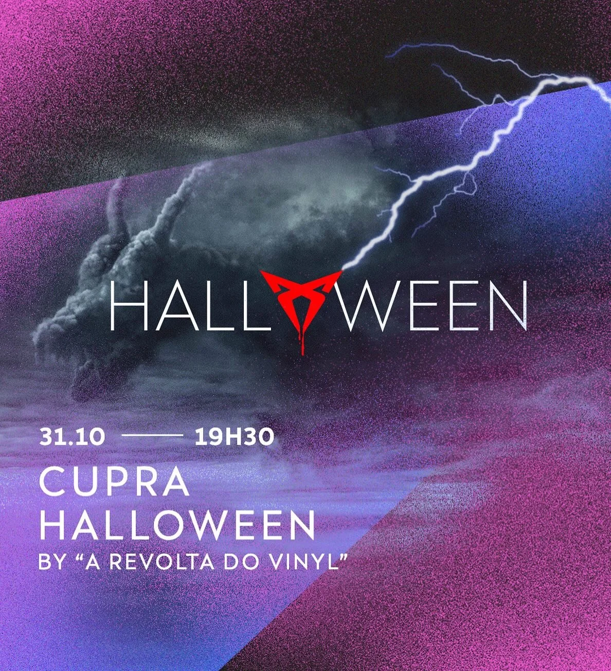 Na noite de Halloween, 31 outubro, &agrave;s 19h30, a CUPRA City Garage transforma-se em pista de dan&ccedil;a com a m&uacute;sica eletr&oacute;nica de &ldquo;A Revolta do Vinyl&rdquo;, com emiss&atilde;o em direto da R&aacute;dio Oxig&eacute;nio. 

