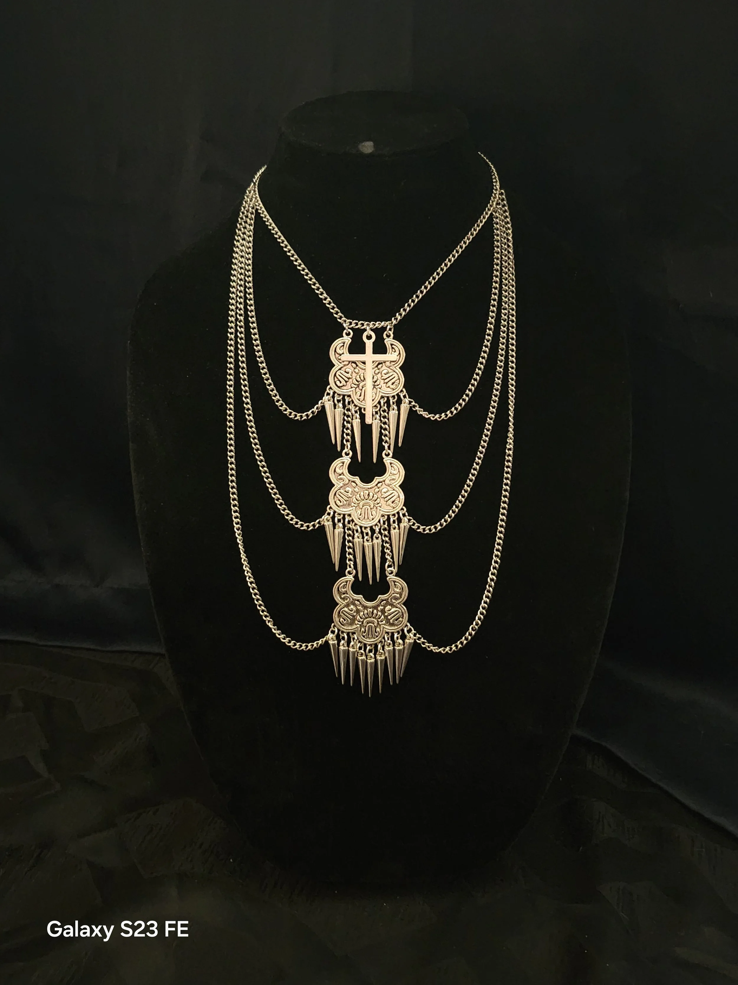Bohemian Cascade Cross & Spikes Necklace