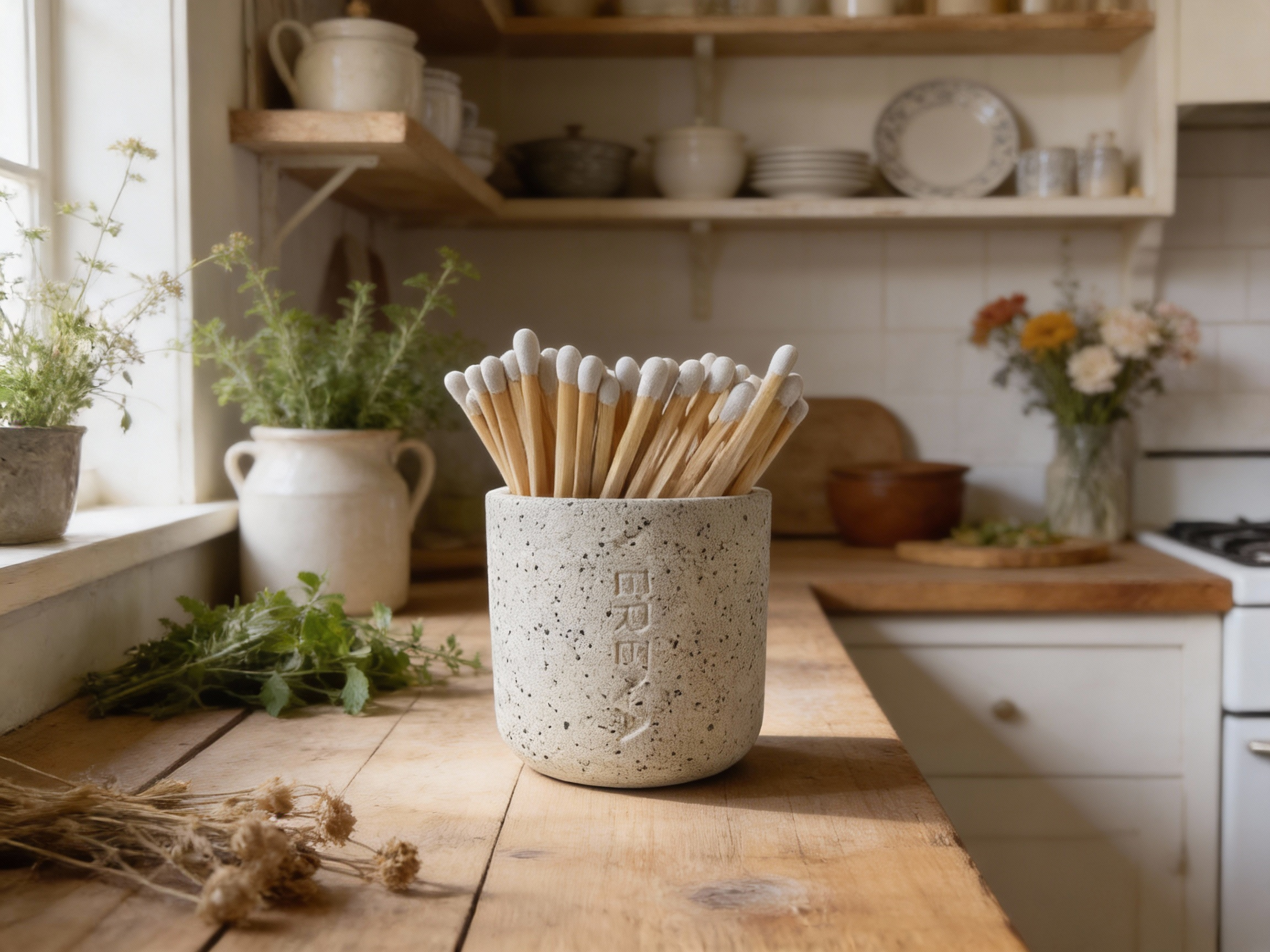 Speckled Stone Match Stick Pot
