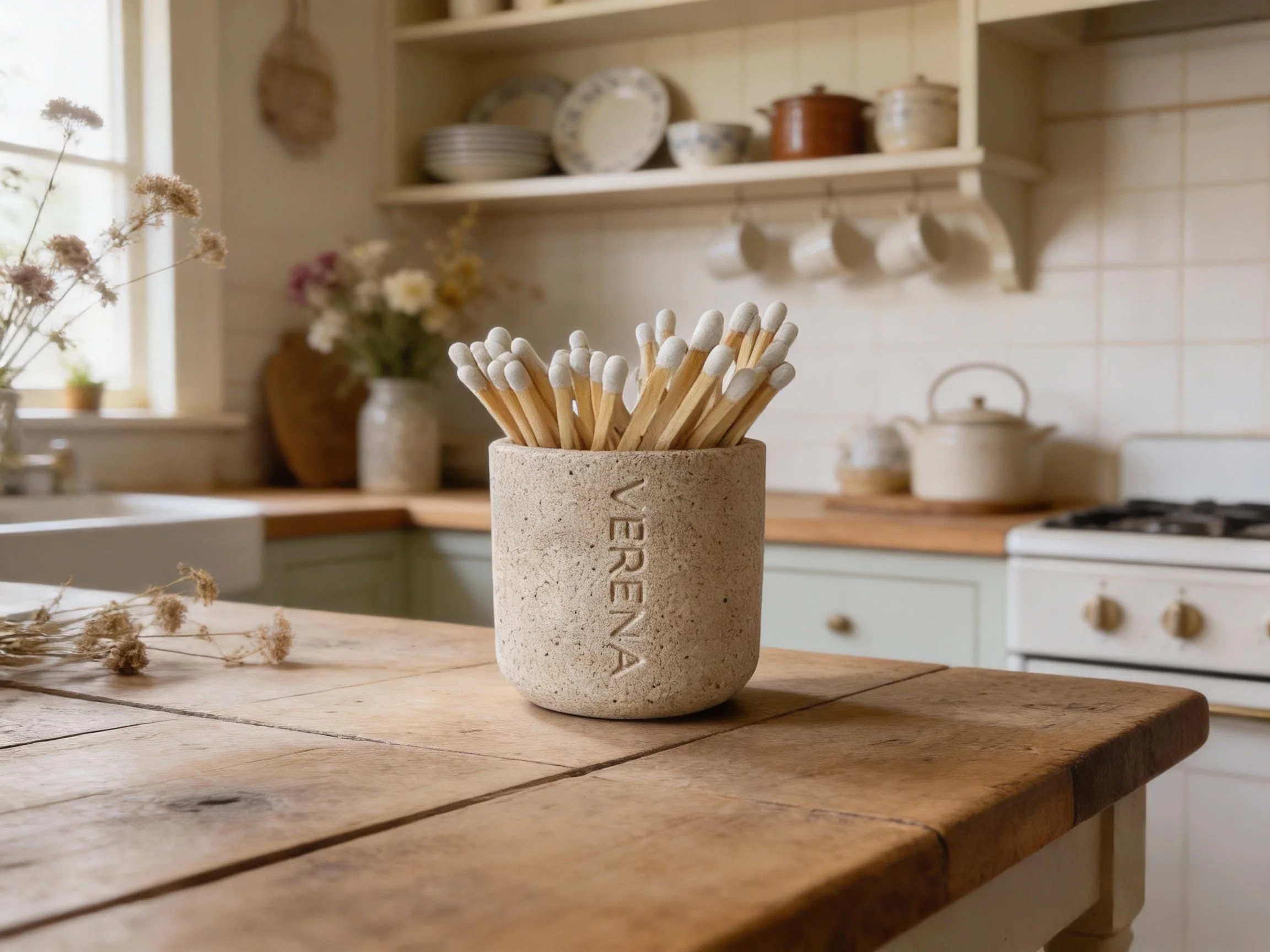 Bath Stone Match Stick Pot