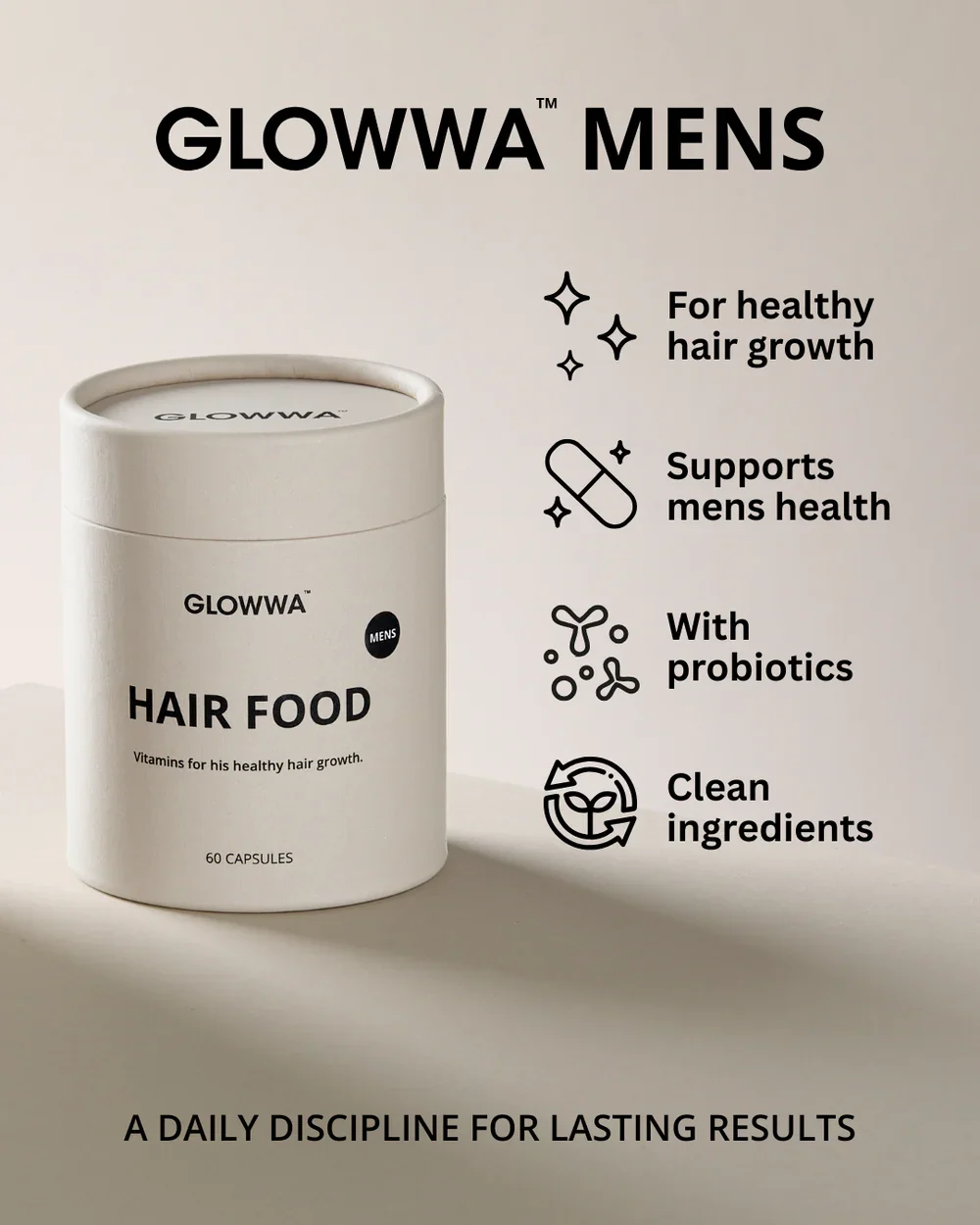 Glowwa Hair Food | Mens - Hair Vitamins (1 Month Supply)