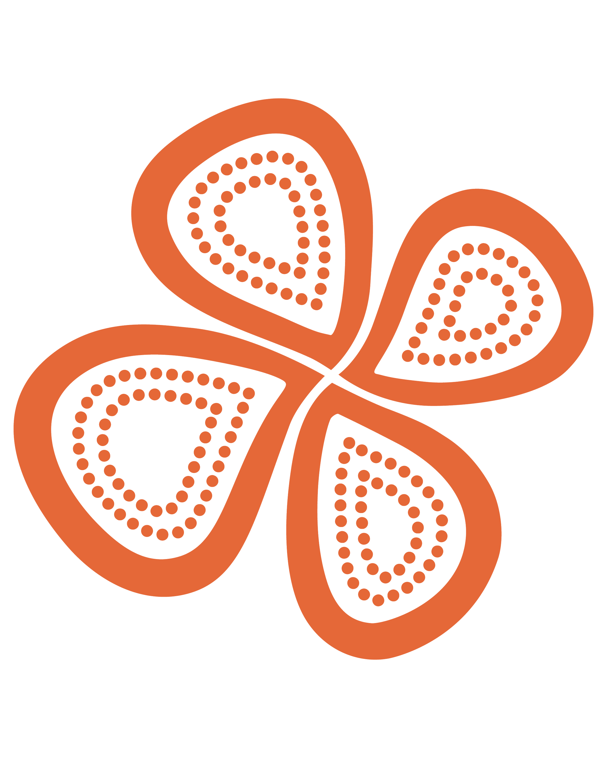Stylized butterfly with orange and black wings decorated with dotted patterns.