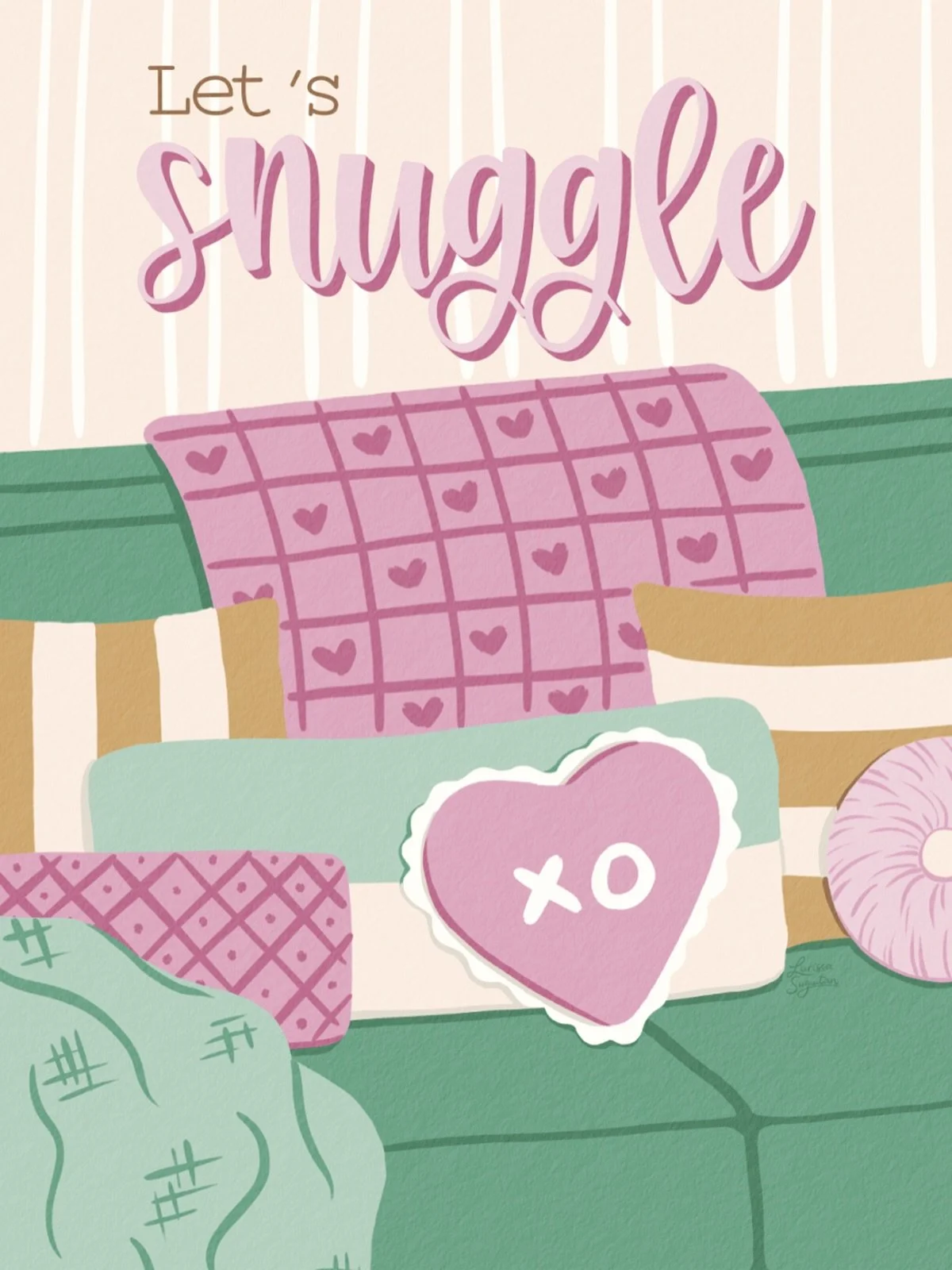 Send this to your valentine 💌 

valentine&rsquo;s day - let&rsquo;s snuggle - cozy couple card - greeting card illustration - love themed card design - art licensing - illustration